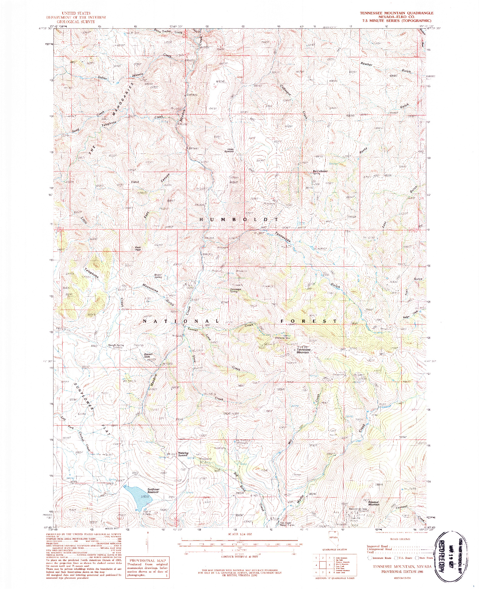 USGS 1:24000-SCALE QUADRANGLE FOR TENNESSEE MOUNTAIN, NV 1986
