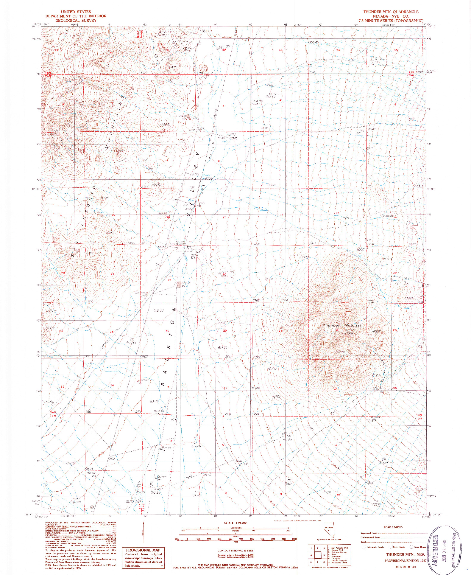 USGS 1:24000-SCALE QUADRANGLE FOR THUNDER MTN, NV 1987