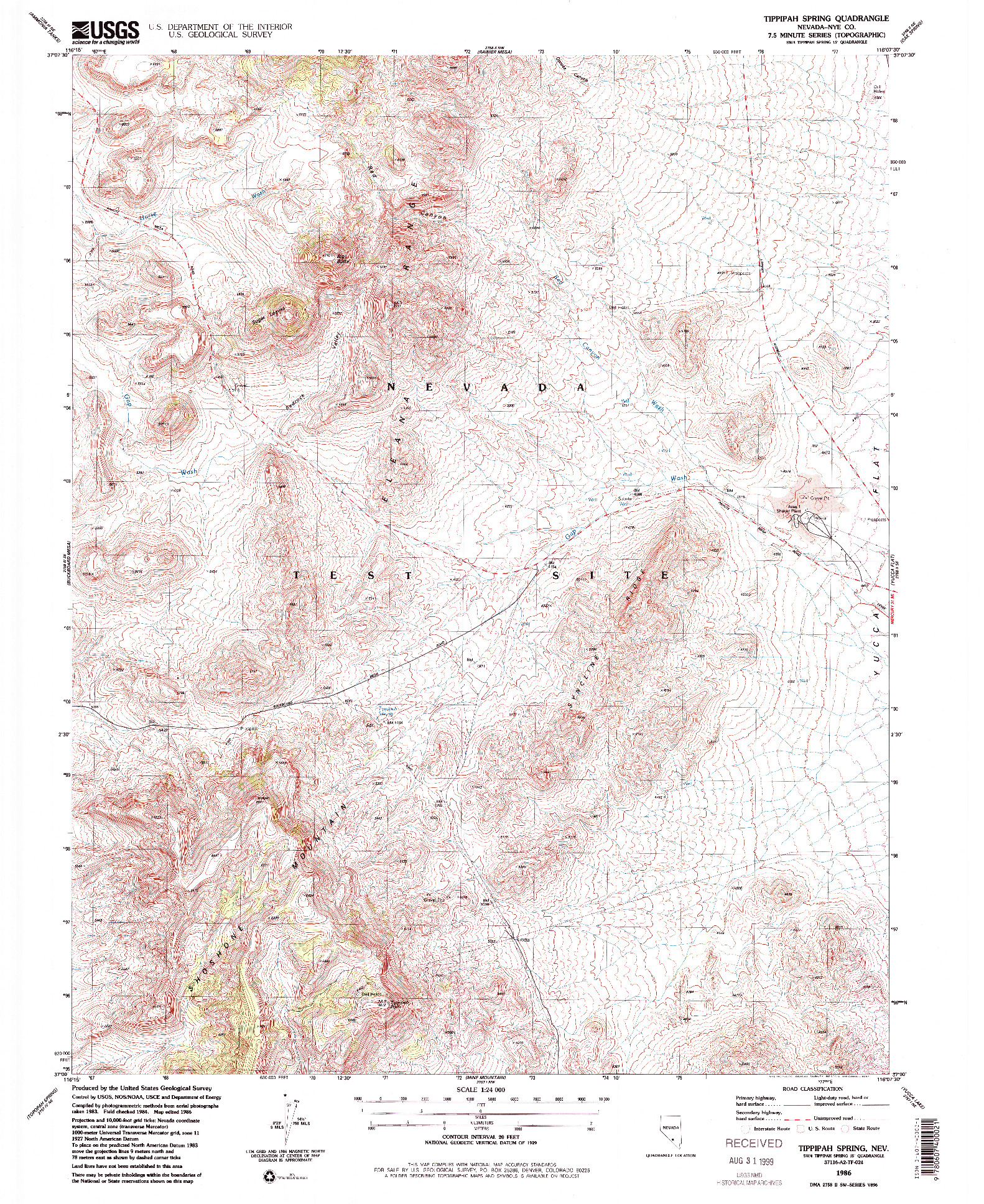 USGS 1:24000-SCALE QUADRANGLE FOR TIPPIPAH SPRING, NV 1986