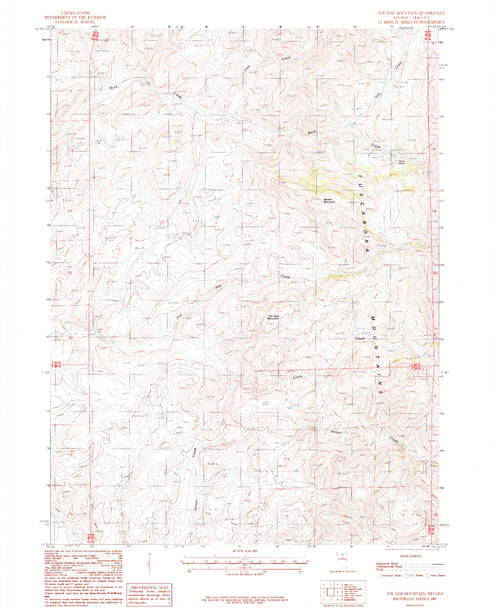USGS 1:24000-SCALE QUADRANGLE FOR TOE JAM MOUNTAIN, NV 1987