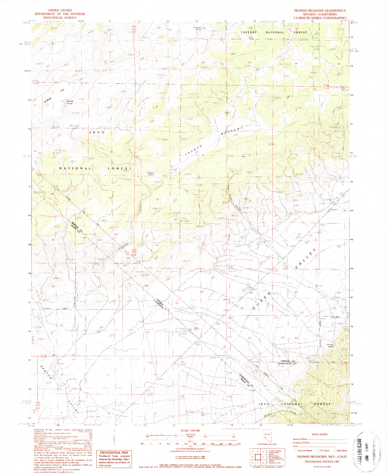 USGS 1:24000-SCALE QUADRANGLE FOR TRUMAN MEADOWS, NV 1987