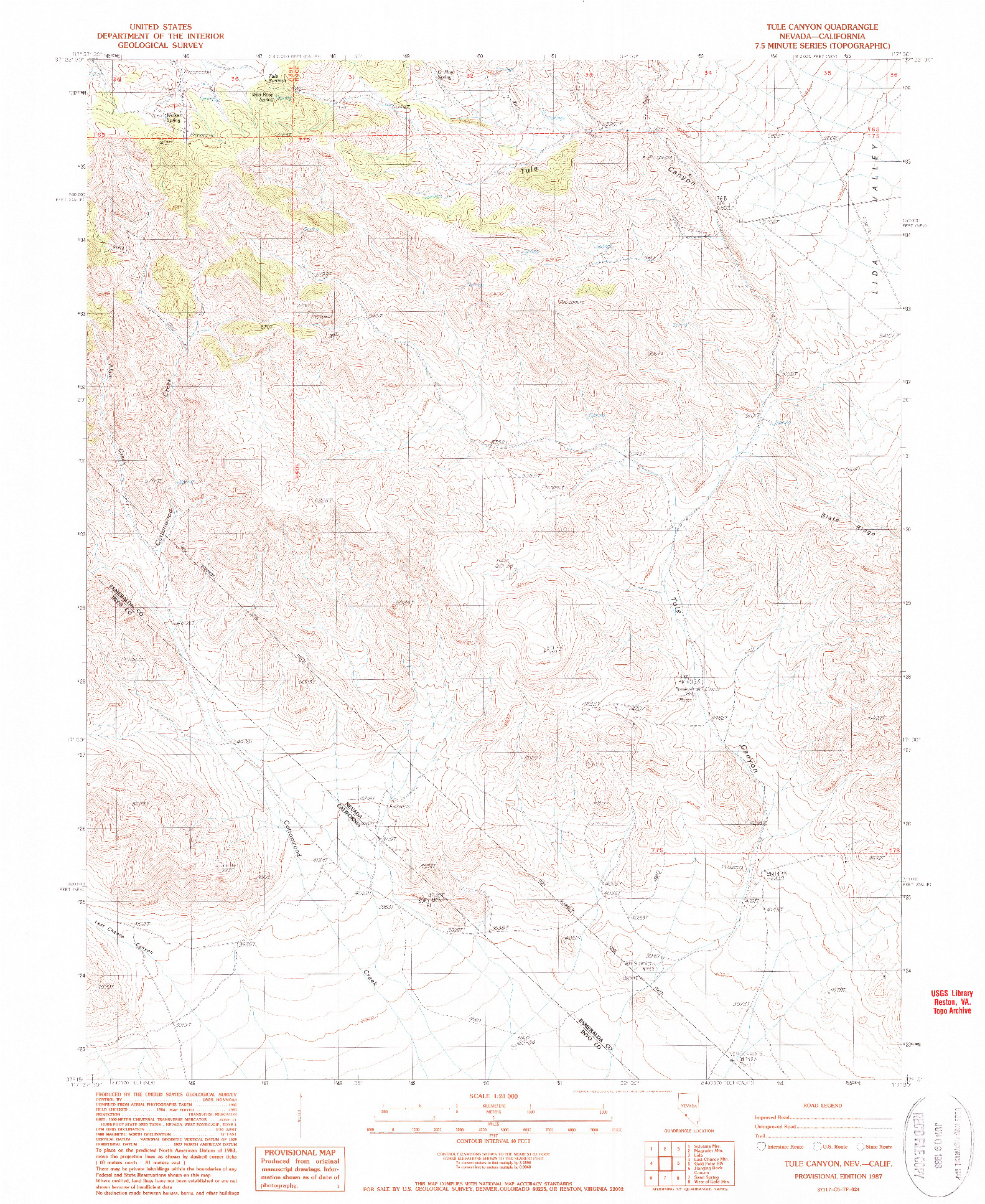 USGS 1:24000-SCALE QUADRANGLE FOR TULE CANYON, NV 1987