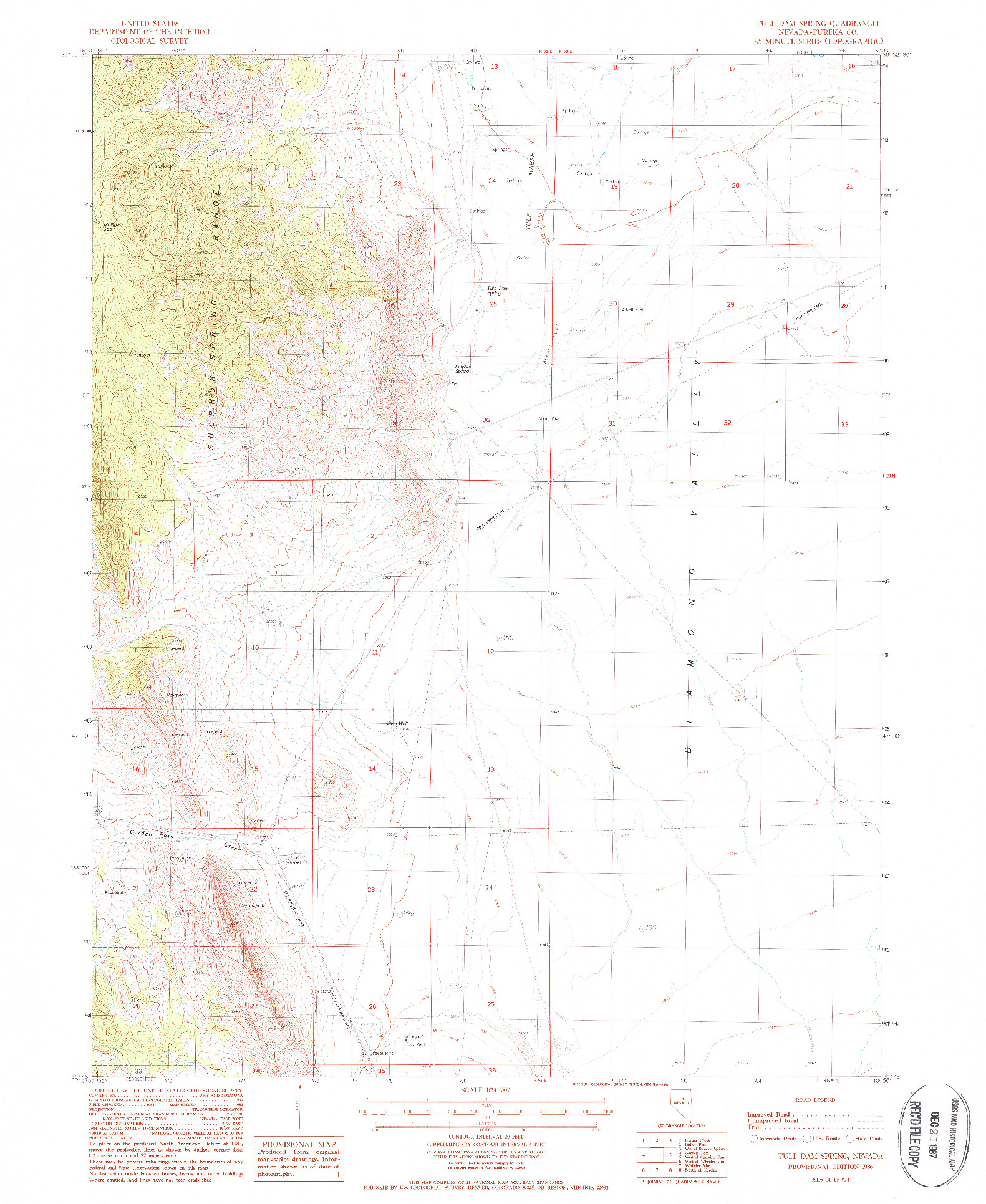 USGS 1:24000-SCALE QUADRANGLE FOR TULE DAM SPRING, NV 1986