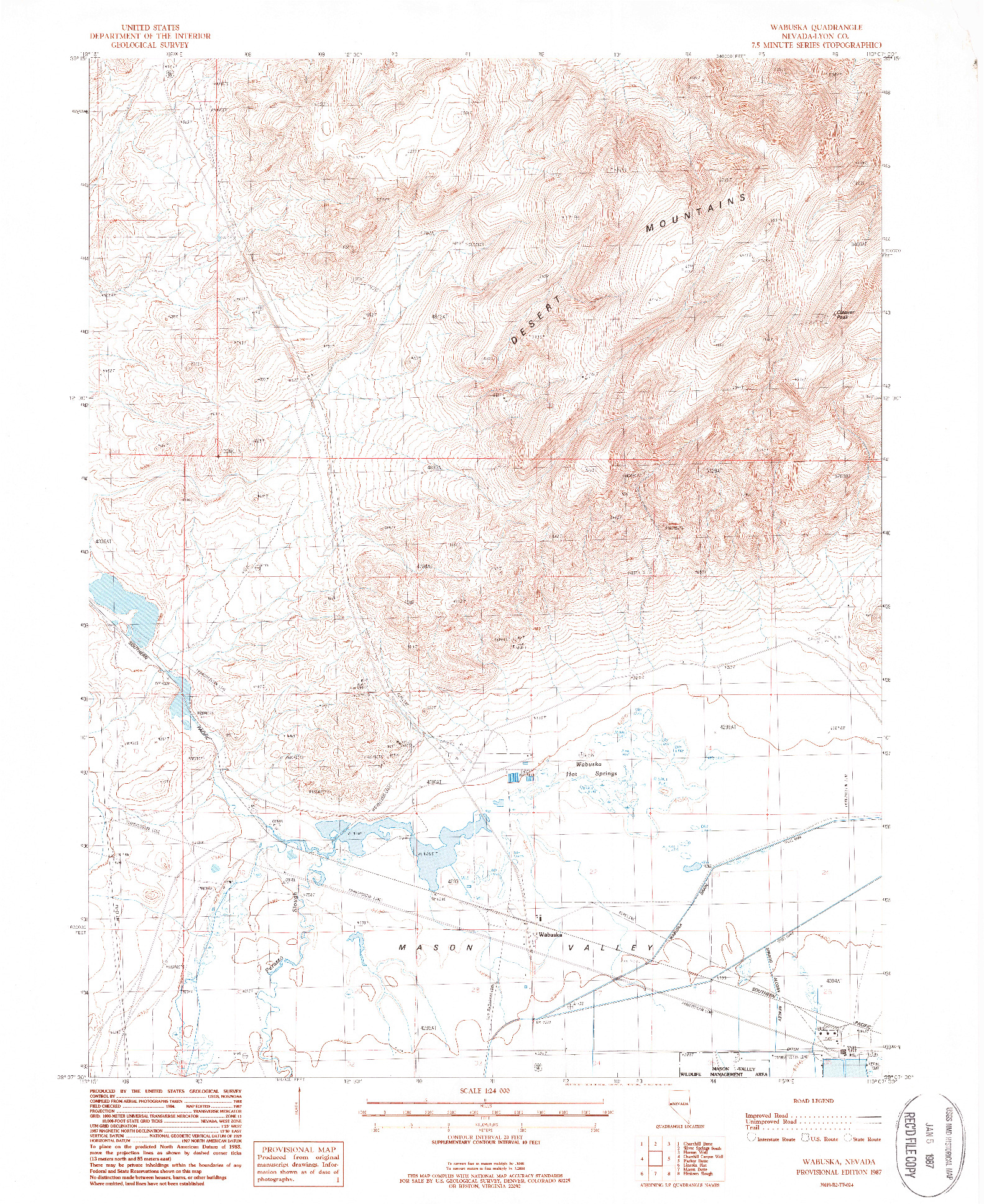 USGS 1:24000-SCALE QUADRANGLE FOR WABUSKA, NV 1987