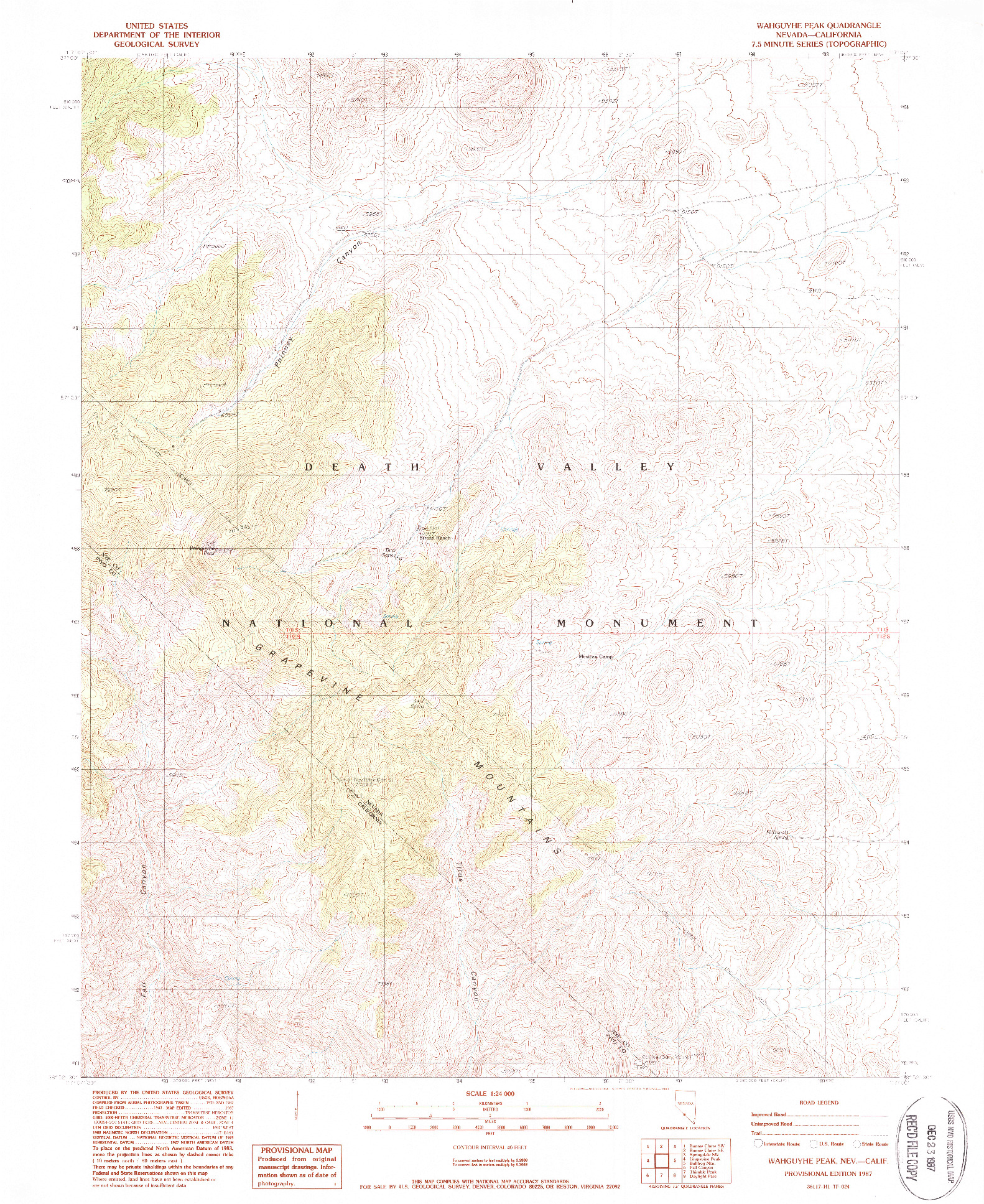 USGS 1:24000-SCALE QUADRANGLE FOR WAHGUYHE PEAK, NV 1987