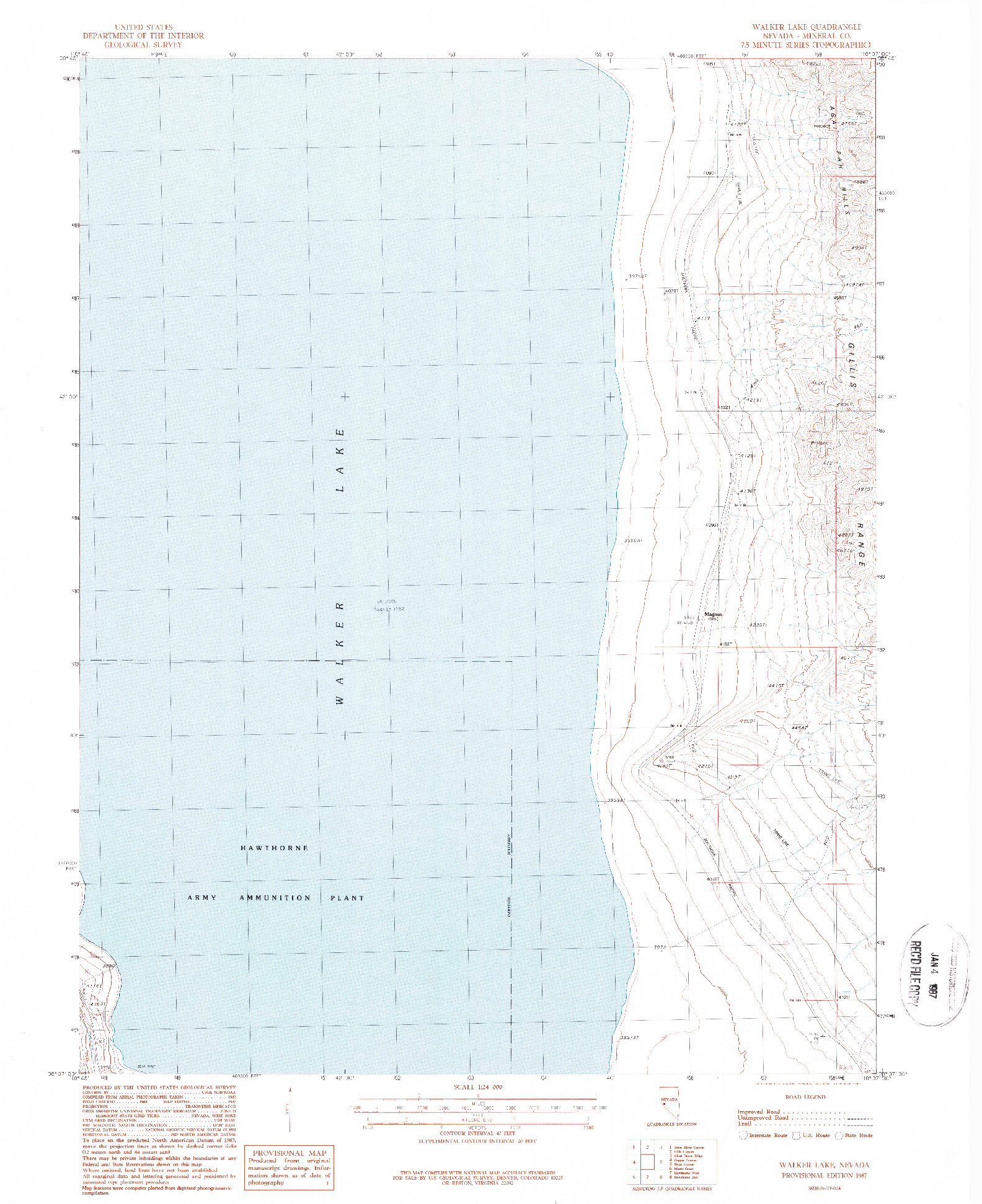 USGS 1:24000-SCALE QUADRANGLE FOR WALKER LAKE, NV 1987