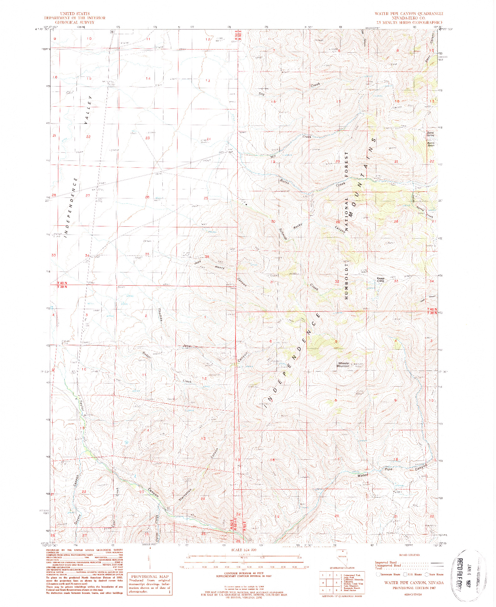 USGS 1:24000-SCALE QUADRANGLE FOR WATER PIPE CANYON, NV 1987
