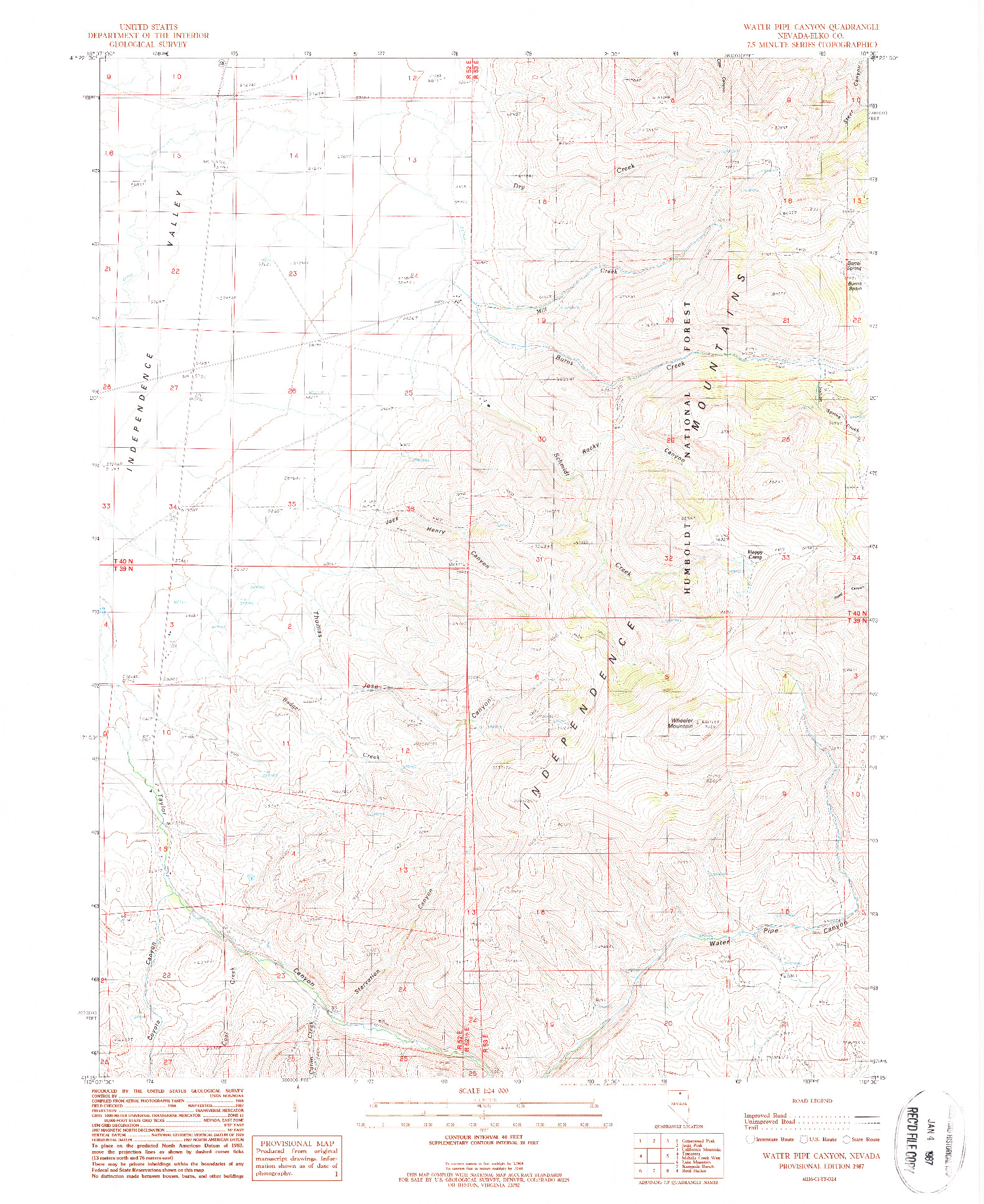 USGS 1:24000-SCALE QUADRANGLE FOR WATER PIPE CANYON, NV 1987