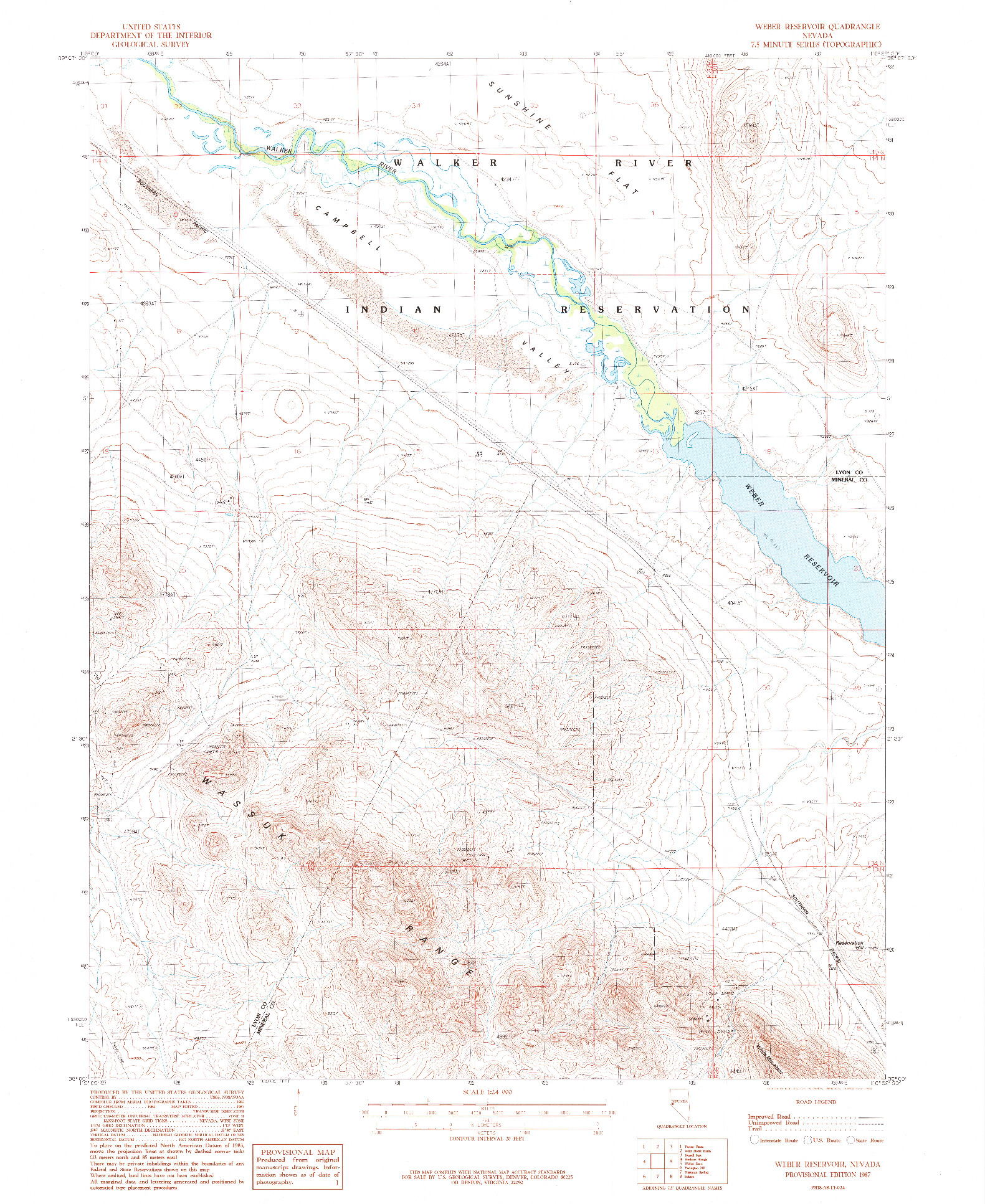USGS 1:24000-SCALE QUADRANGLE FOR WEBER RESERVOIR, NV 1987