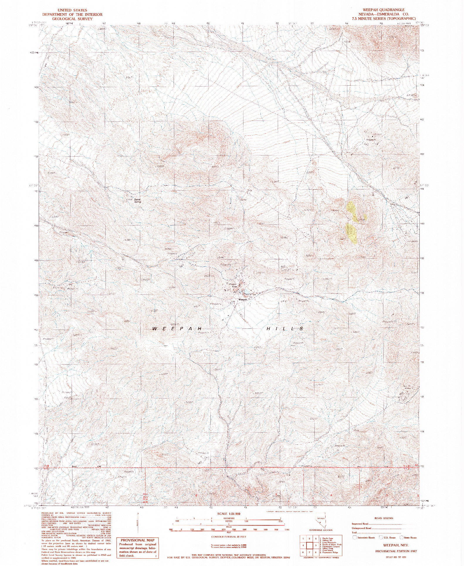 USGS 1:24000-SCALE QUADRANGLE FOR WEEPAH, NV 1987
