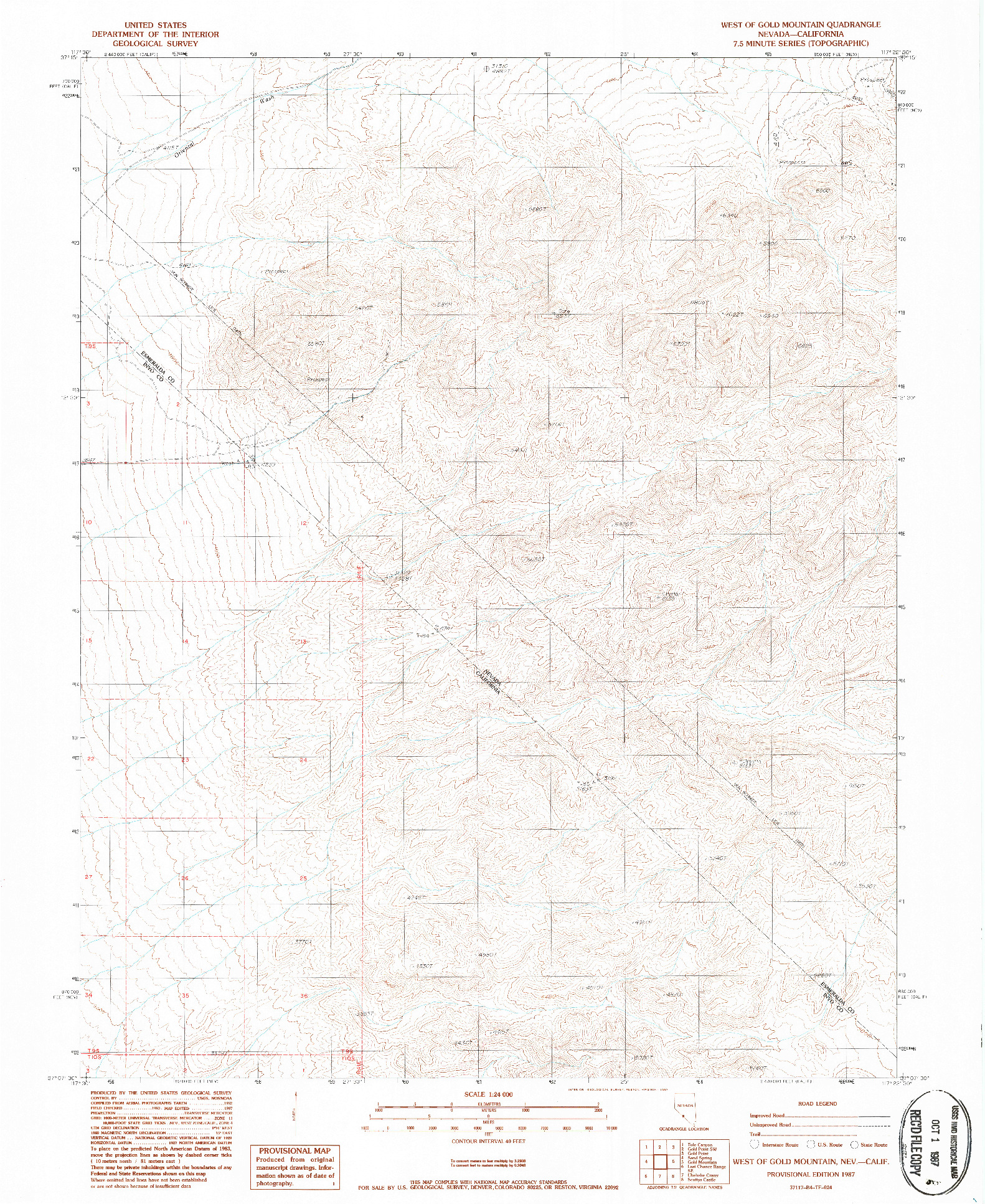 USGS 1:24000-SCALE QUADRANGLE FOR WEST OF GOLD MOUNTAIN, NV 1987