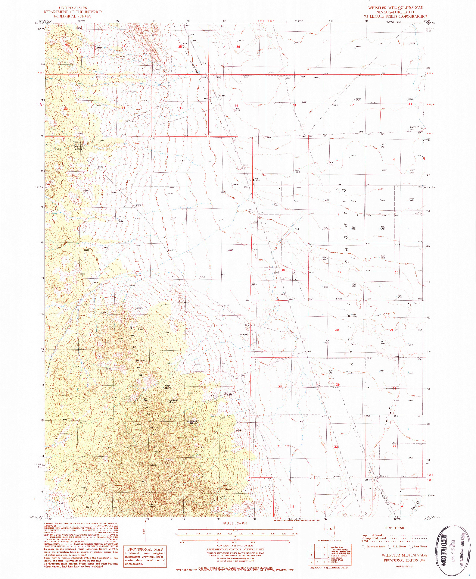 USGS 1:24000-SCALE QUADRANGLE FOR WHISTLER MTN, NV 1986