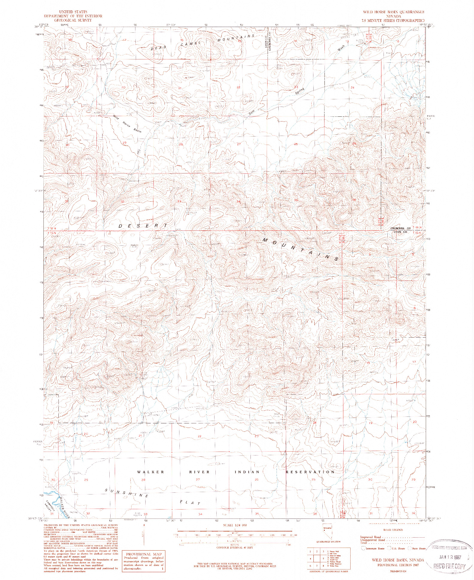 USGS 1:24000-SCALE QUADRANGLE FOR WILD HORSE BASIN, NV 1987