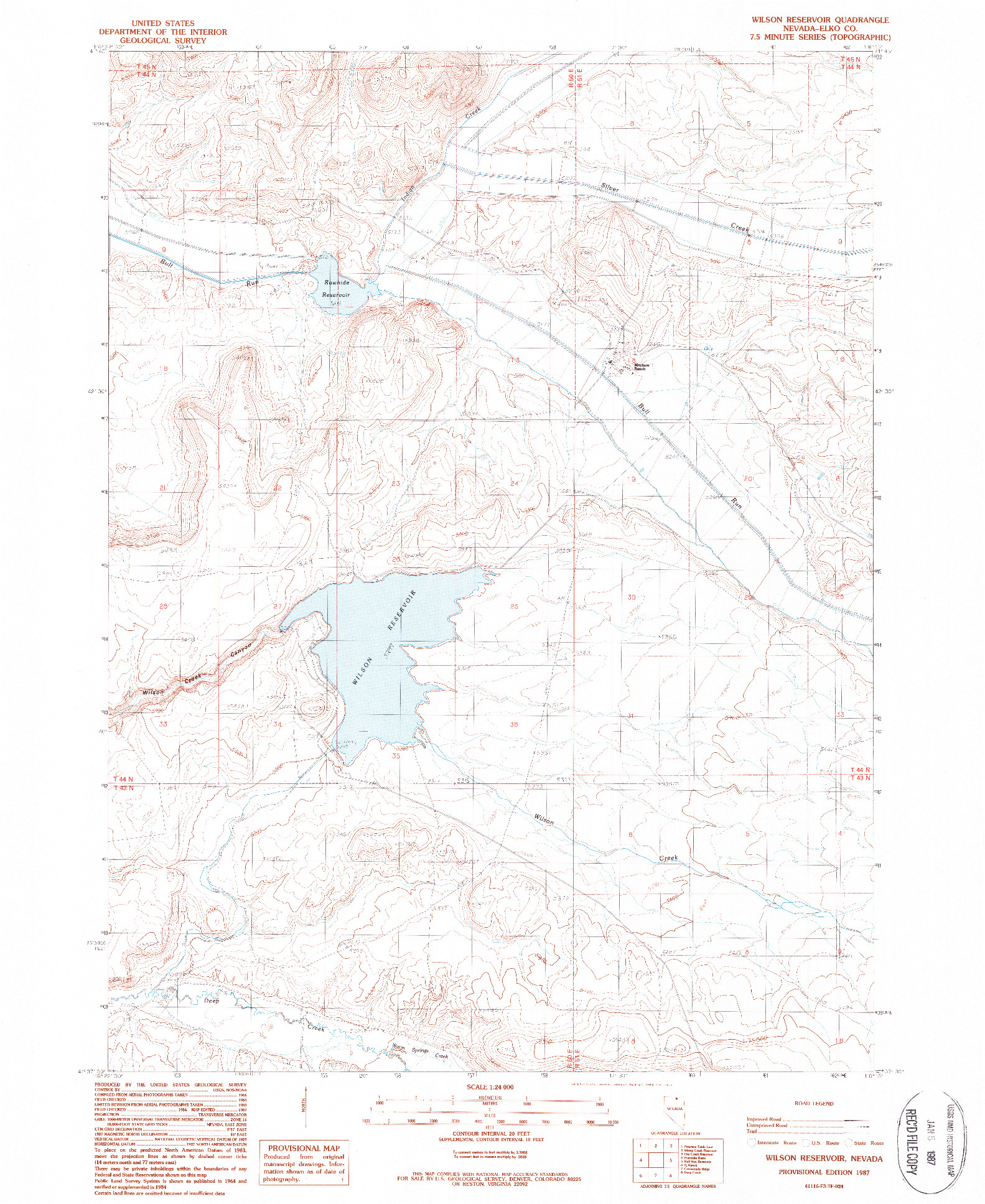 USGS 1:24000-SCALE QUADRANGLE FOR WILSON RESERVOIR, NV 1987