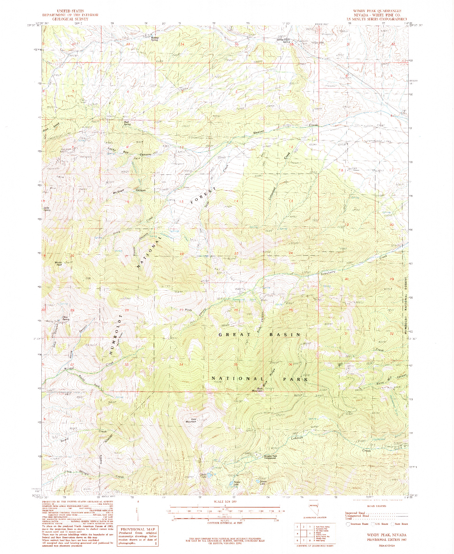 USGS 1:24000-SCALE QUADRANGLE FOR WINDY PEAK, NV 1987