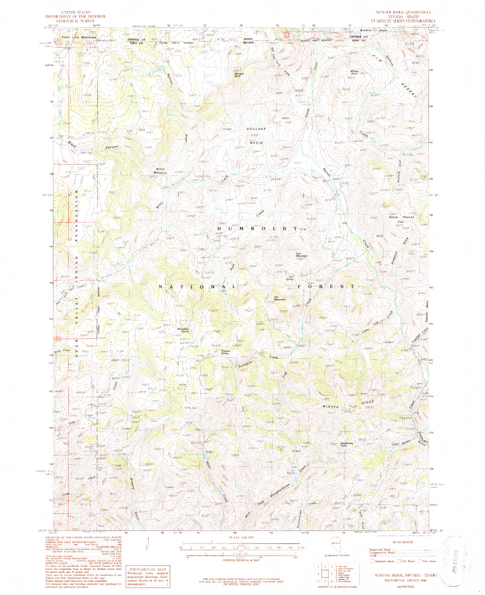 USGS 1:24000-SCALE QUADRANGLE FOR WINTER RIDGE, NV 1986