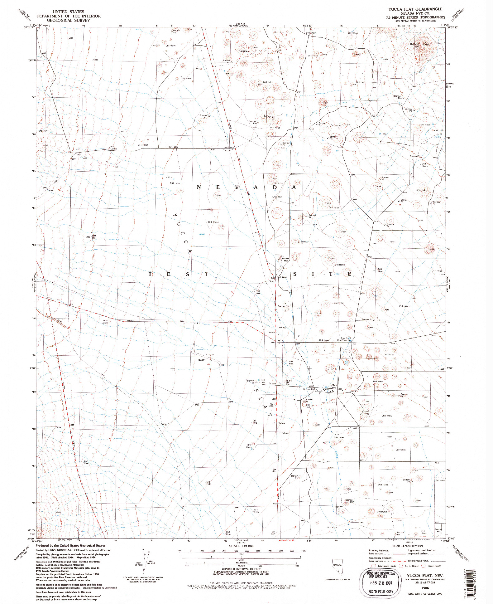USGS 1:24000-SCALE QUADRANGLE FOR YUCCA FLAT, NV 1986