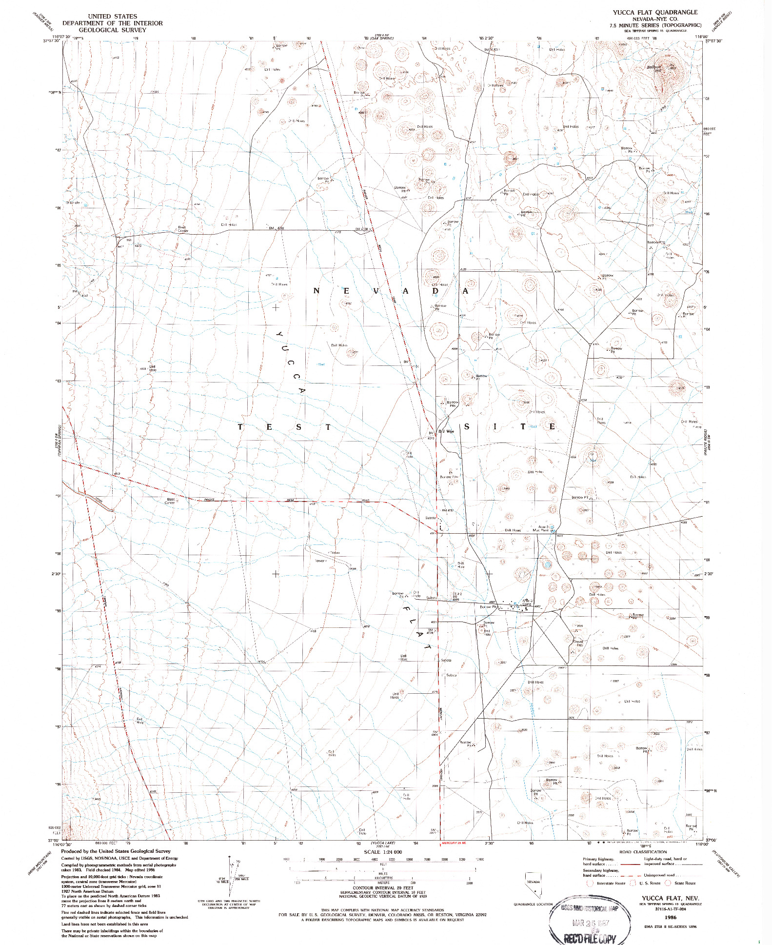 USGS 1:24000-SCALE QUADRANGLE FOR YUCCA FLAT, NV 1986