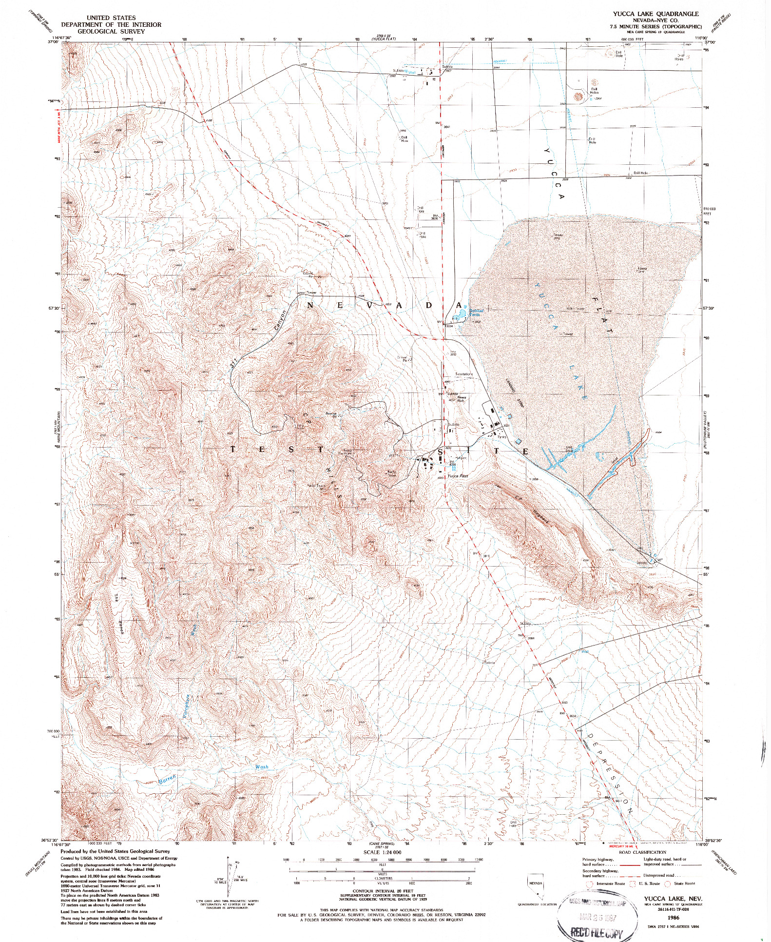 USGS 1:24000-SCALE QUADRANGLE FOR YUCCA LAKE, NV 1986