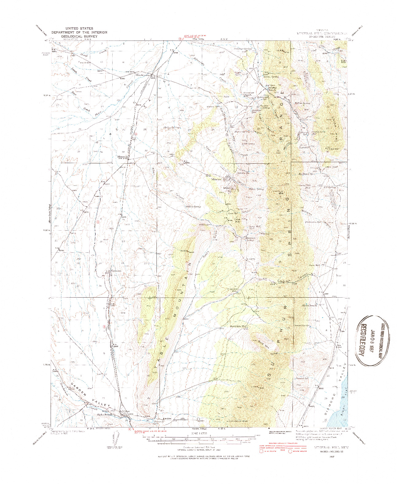 USGS 1:62500-SCALE QUADRANGLE FOR MINERAL HILL, NV 1937