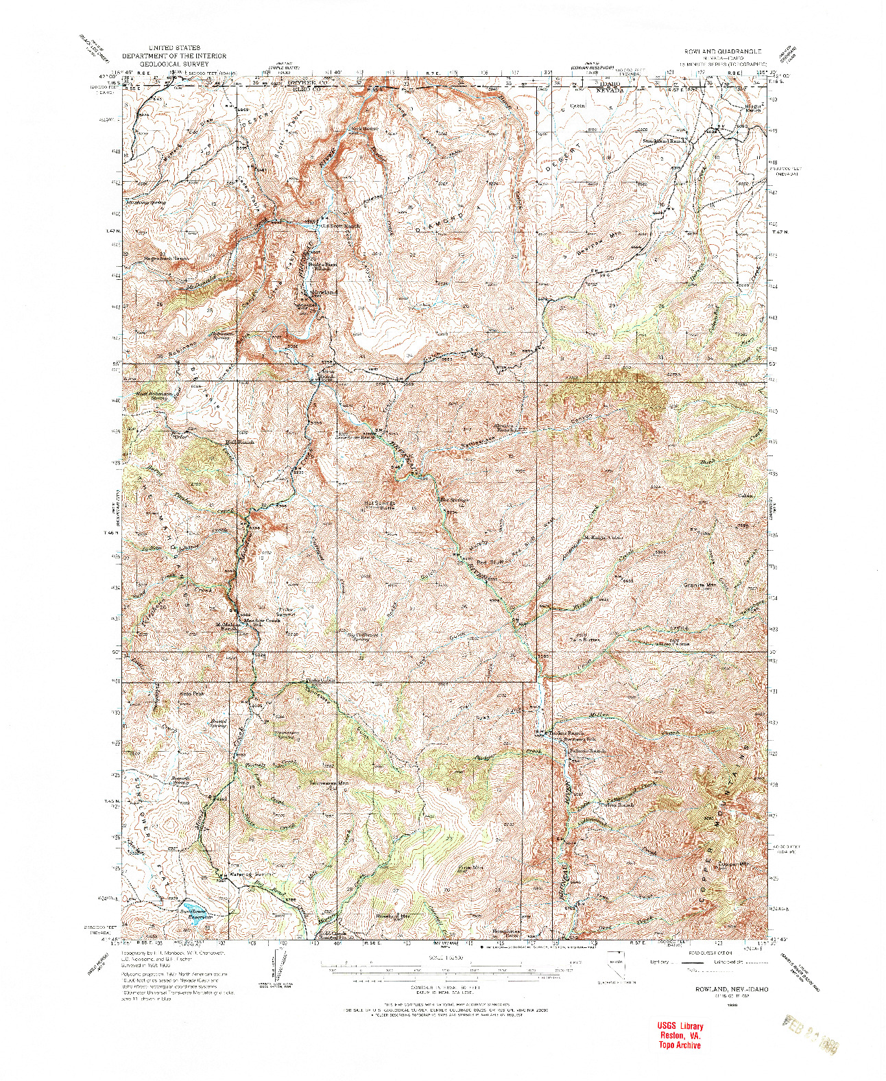 USGS 1:62500-SCALE QUADRANGLE FOR ROWLAND, NV 1936