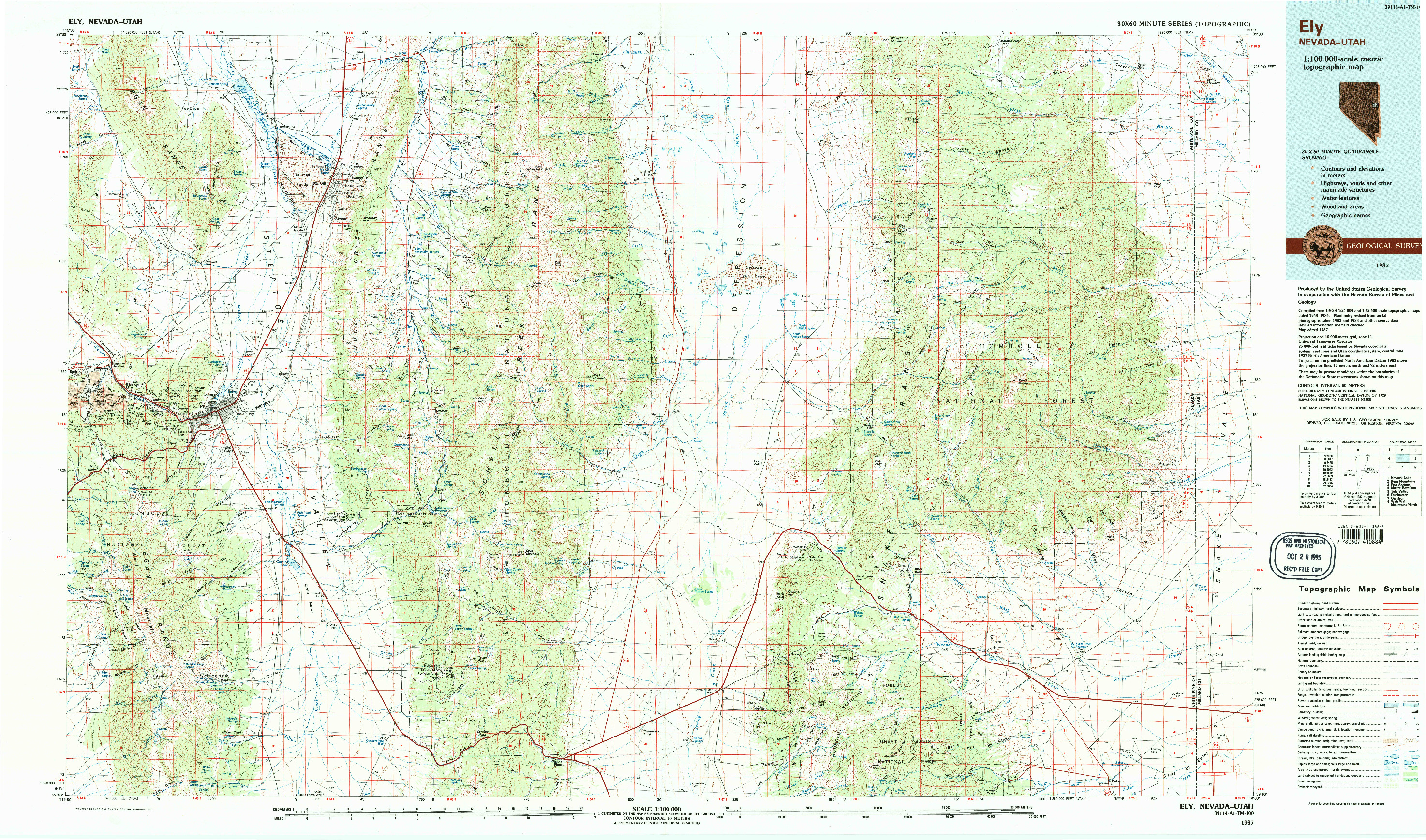 USGS 1:100000-SCALE QUADRANGLE FOR ELY, NV 1987