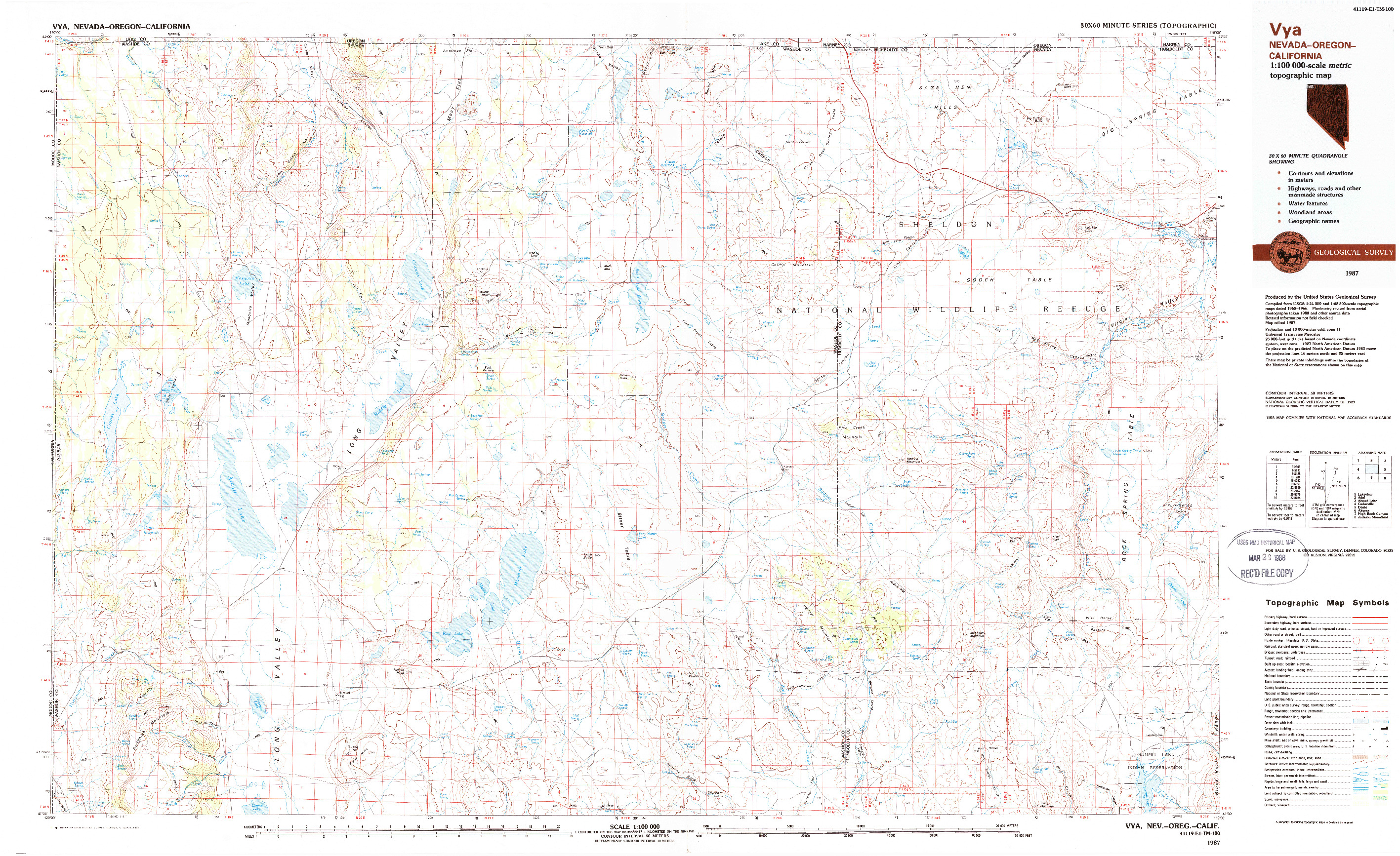 USGS 1:100000-SCALE QUADRANGLE FOR VYA, NV 1987