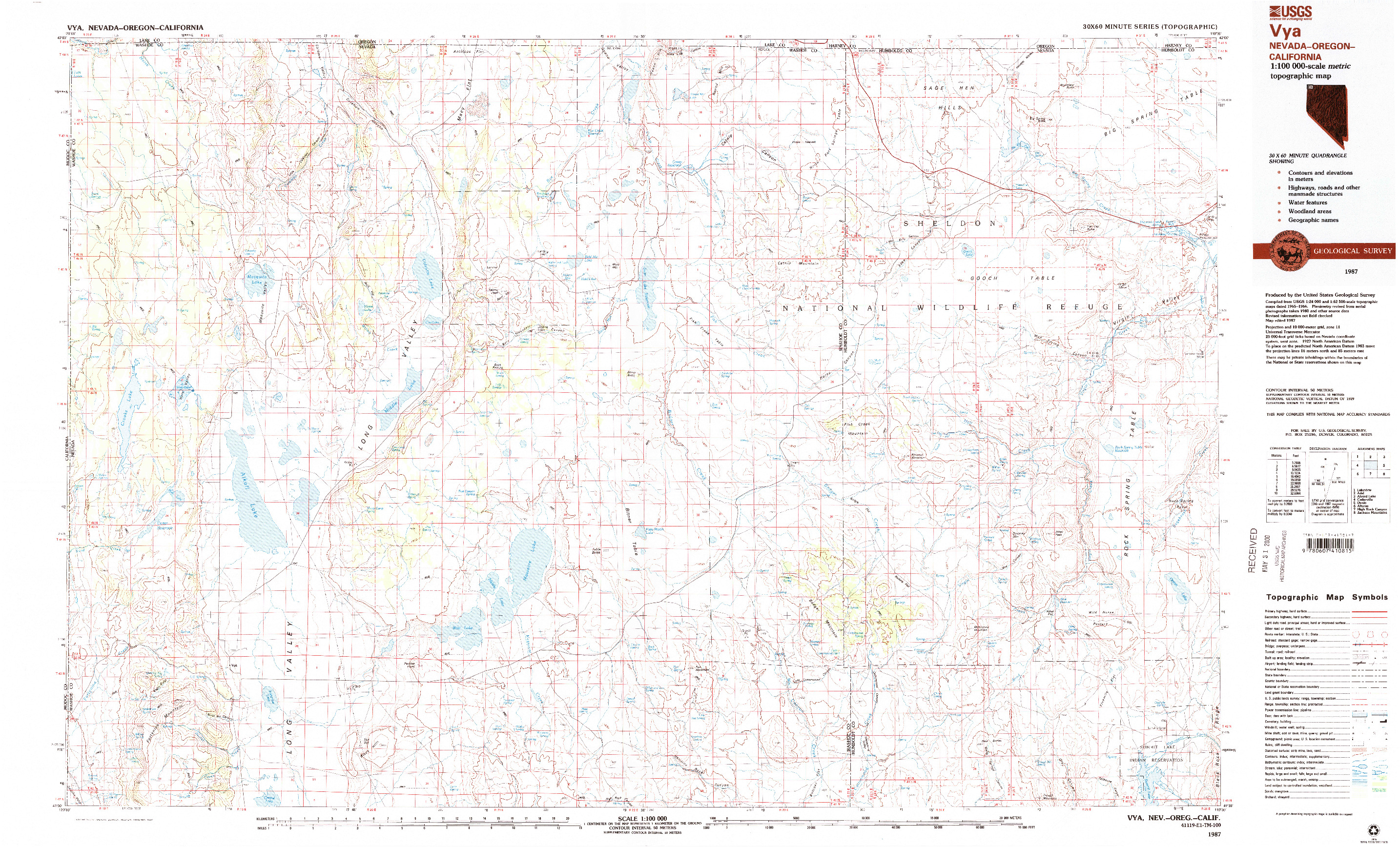 USGS 1:100000-SCALE QUADRANGLE FOR VYA, NV 1987