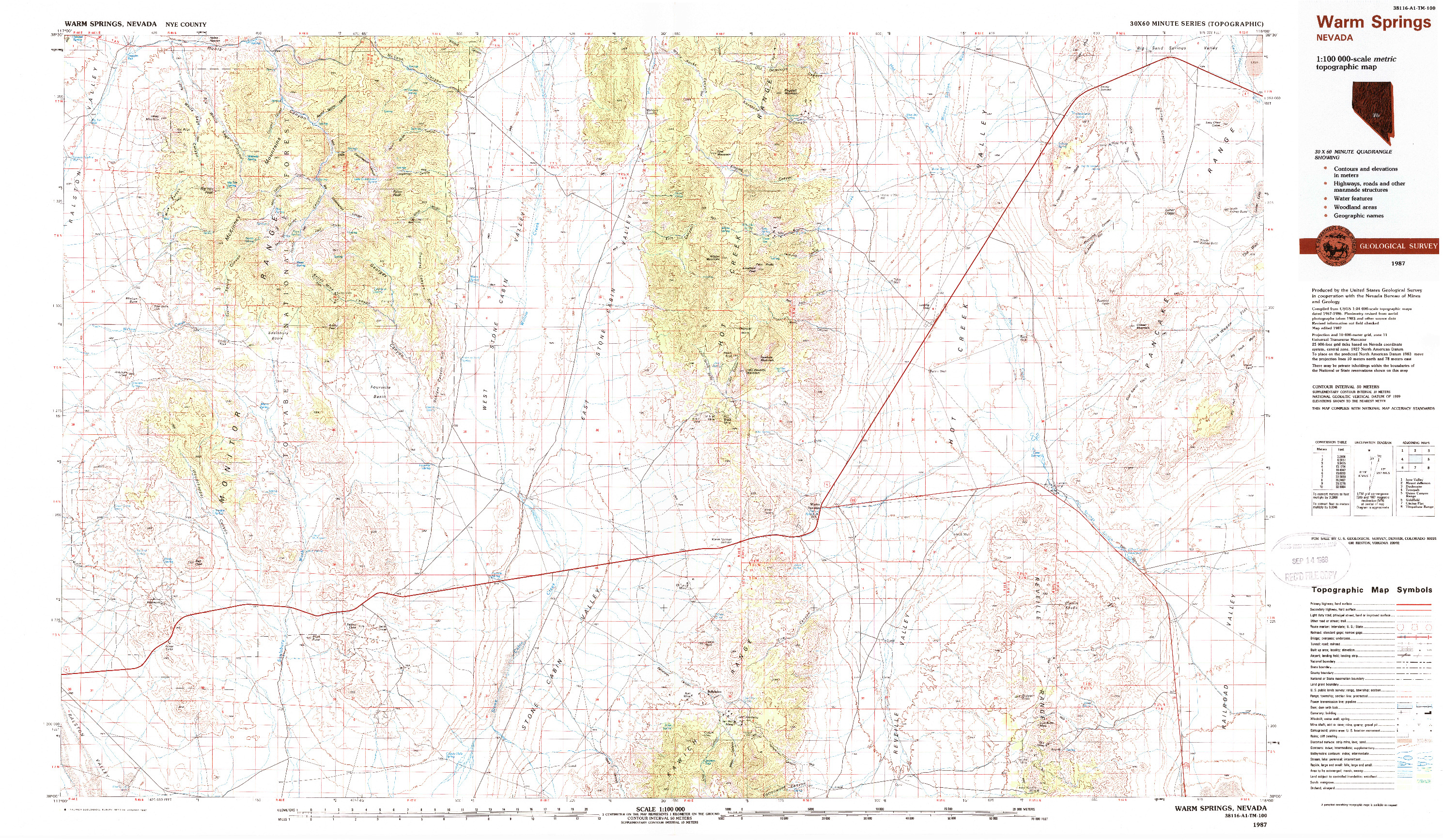 USGS 1:100000-SCALE QUADRANGLE FOR WARM SPRINGS, NV 1987