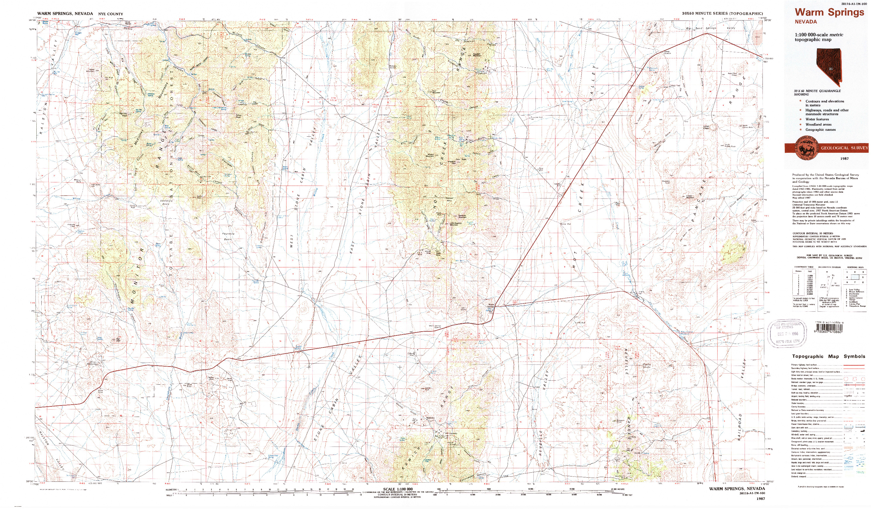 USGS 1:100000-SCALE QUADRANGLE FOR WARM SPRINGS, NV 1987