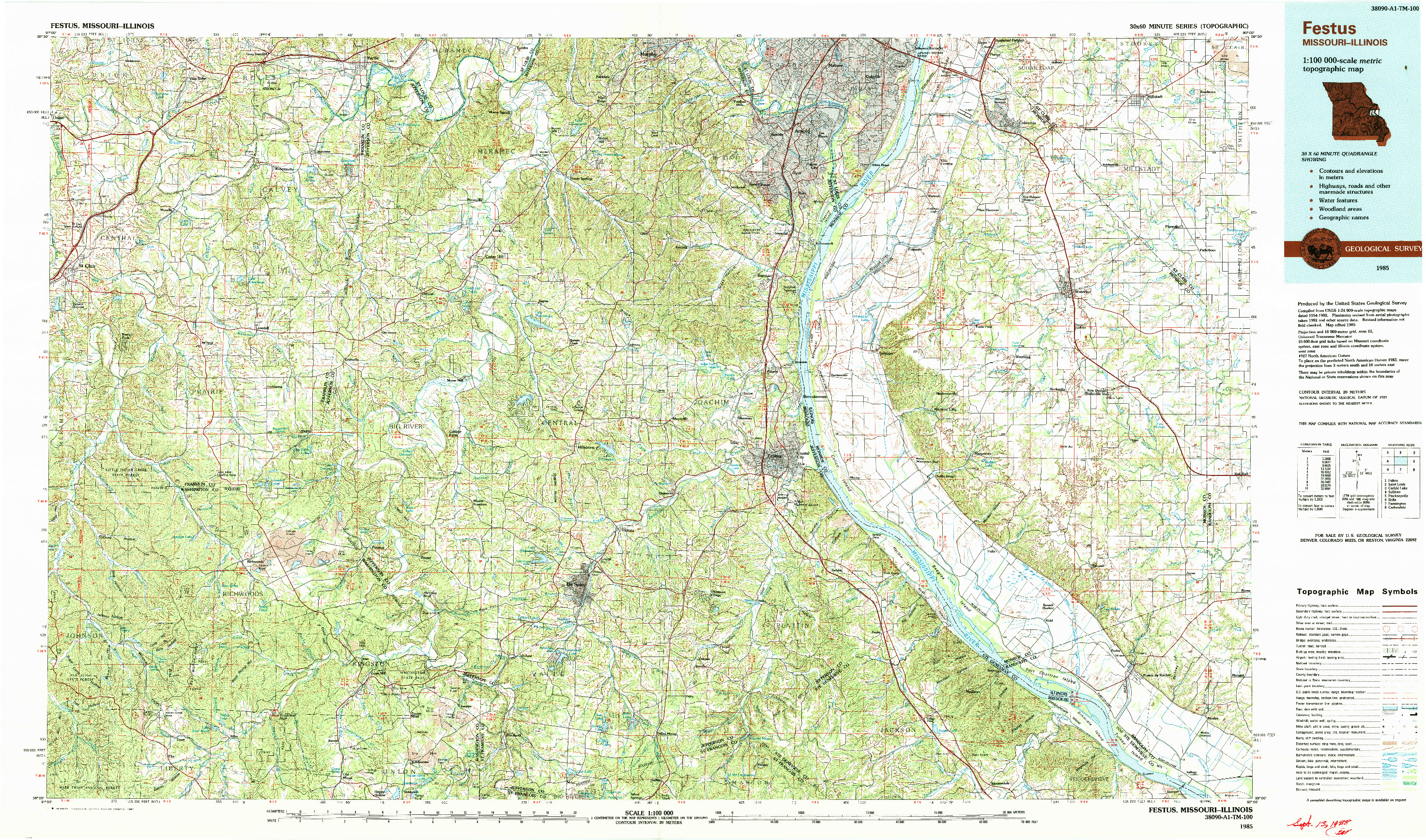 USGS 1:100000-SCALE QUADRANGLE FOR FESTUS, MO 1985