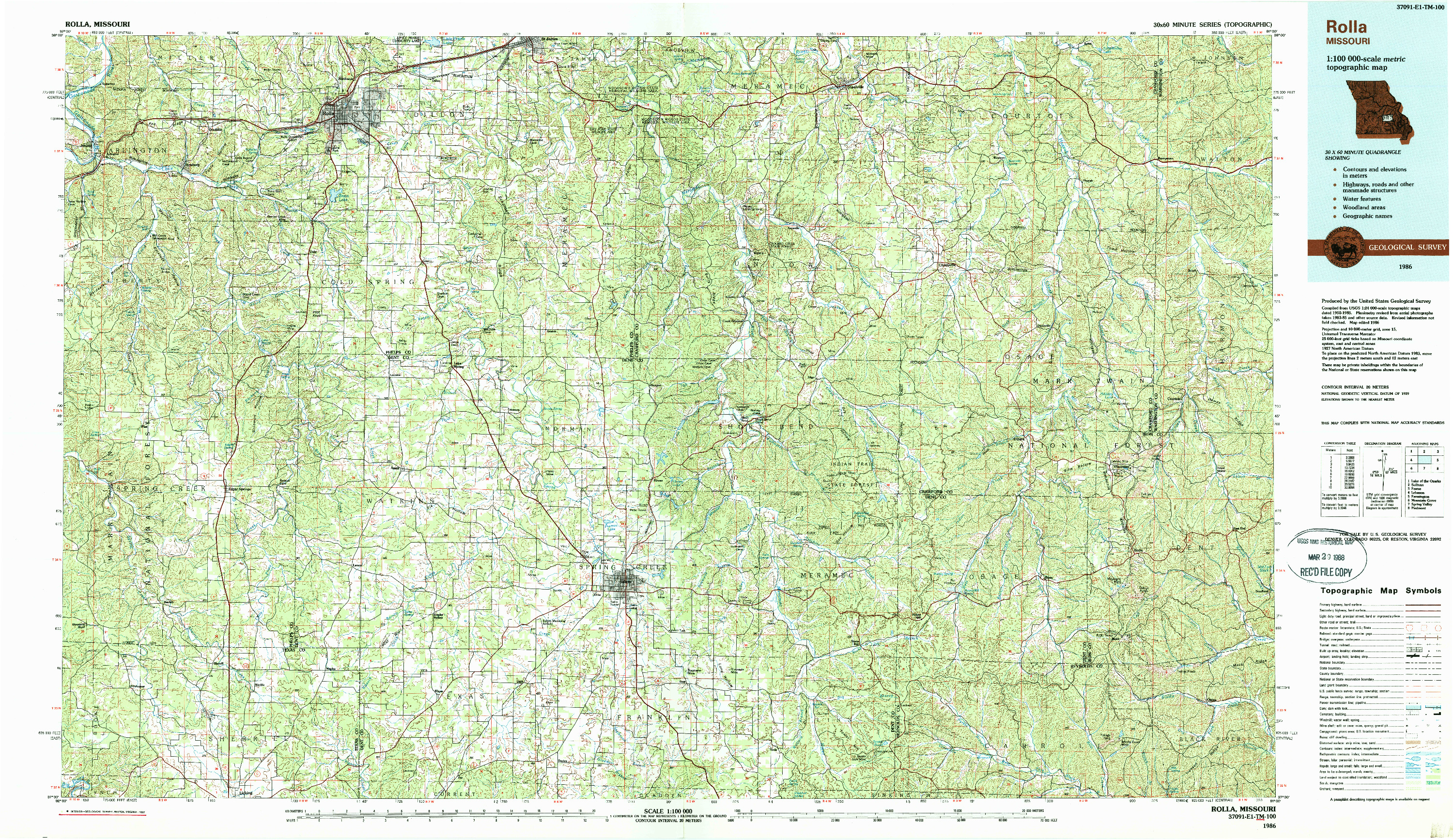 USGS 1:100000-SCALE QUADRANGLE FOR ROLLA, MO 1986