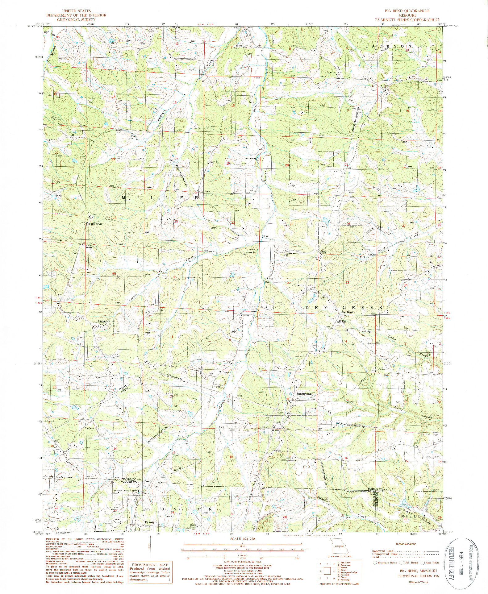 USGS 1:24000-SCALE QUADRANGLE FOR BIG BEND, MO 1987