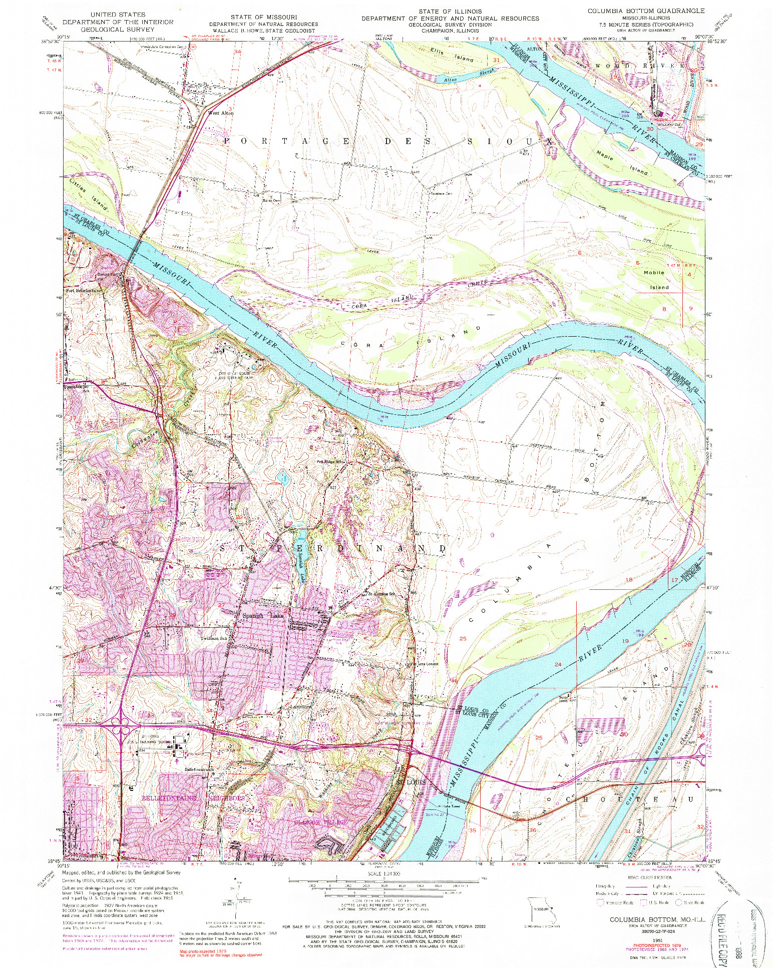 USGS 1:24000-SCALE QUADRANGLE FOR COLUMBIA BOTTOM, MO 1951