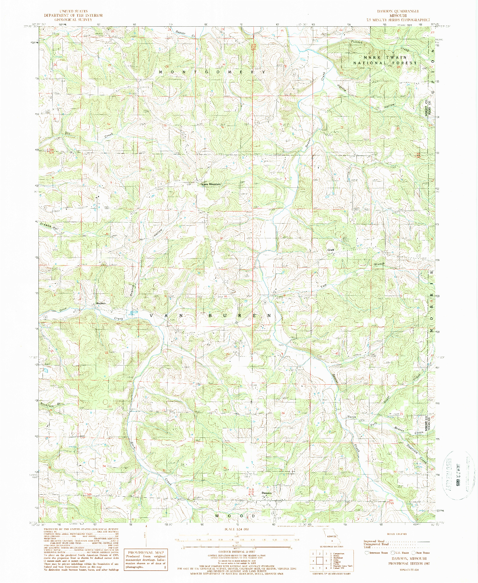 USGS 1:24000-SCALE QUADRANGLE FOR DAWSON, MO 1987