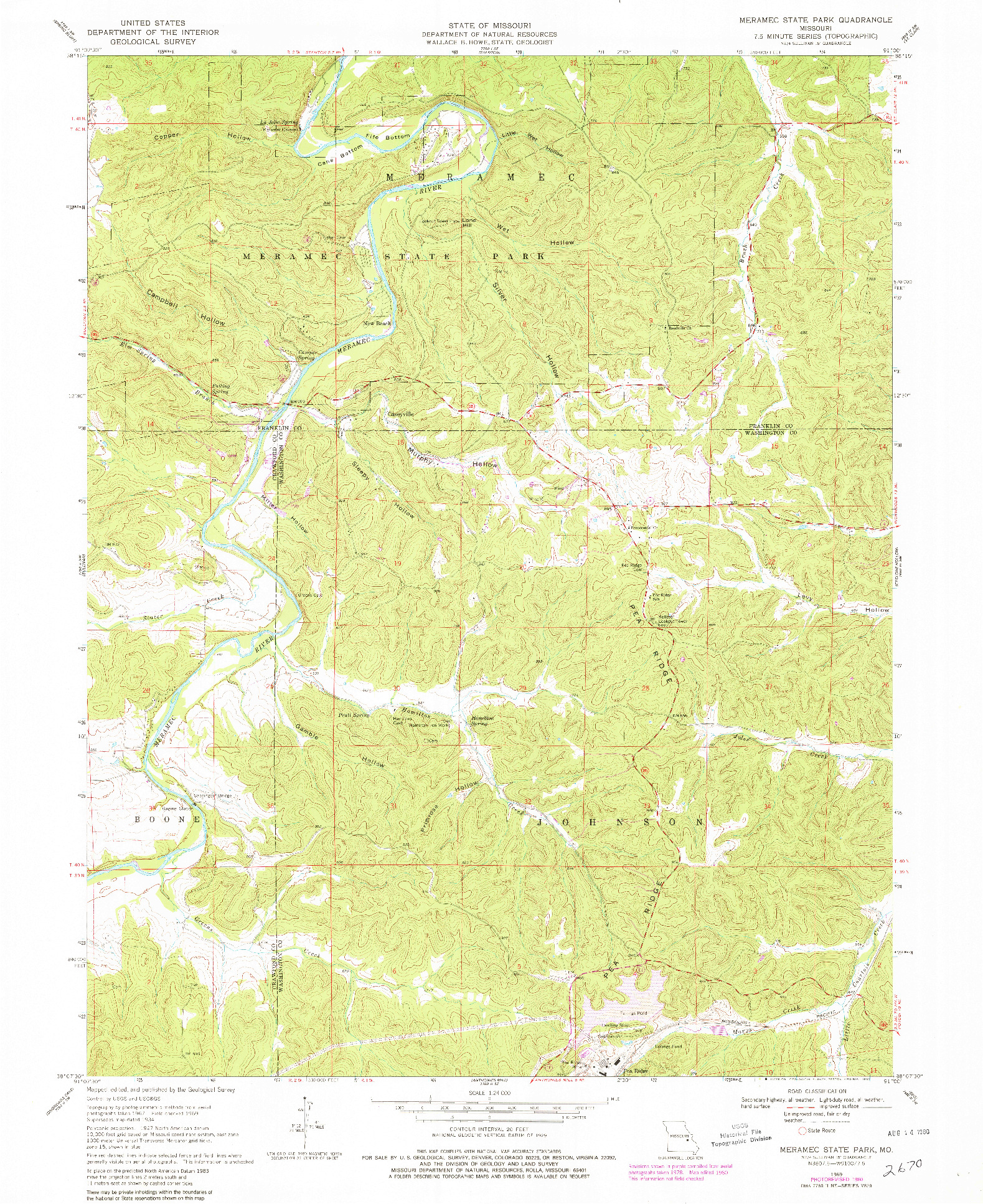 USGS 1:24000-SCALE QUADRANGLE FOR MERAMEC STATE PARK, MO 1969