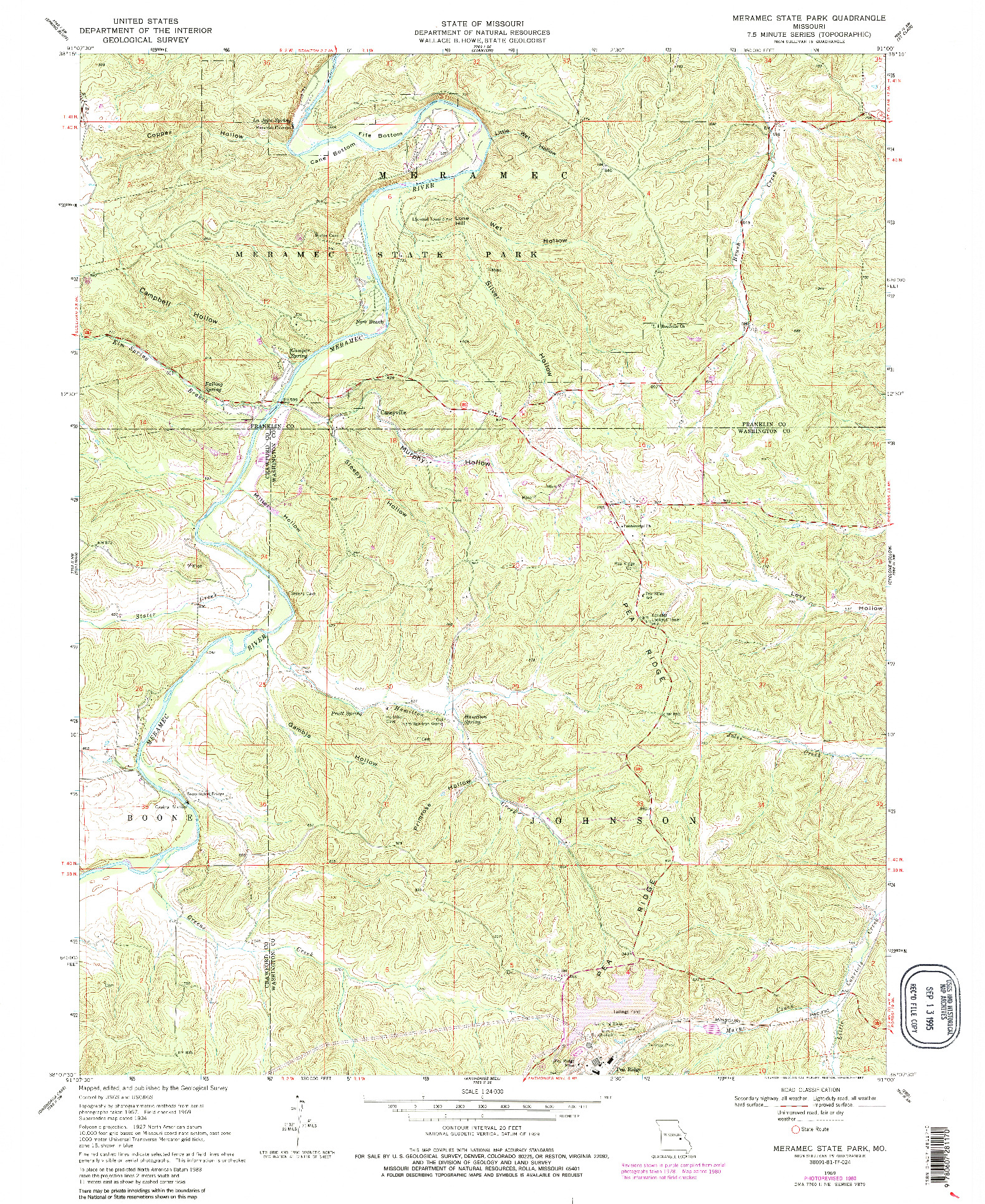 USGS 1:24000-SCALE QUADRANGLE FOR MERAMEC STATE PARK, MO 1969