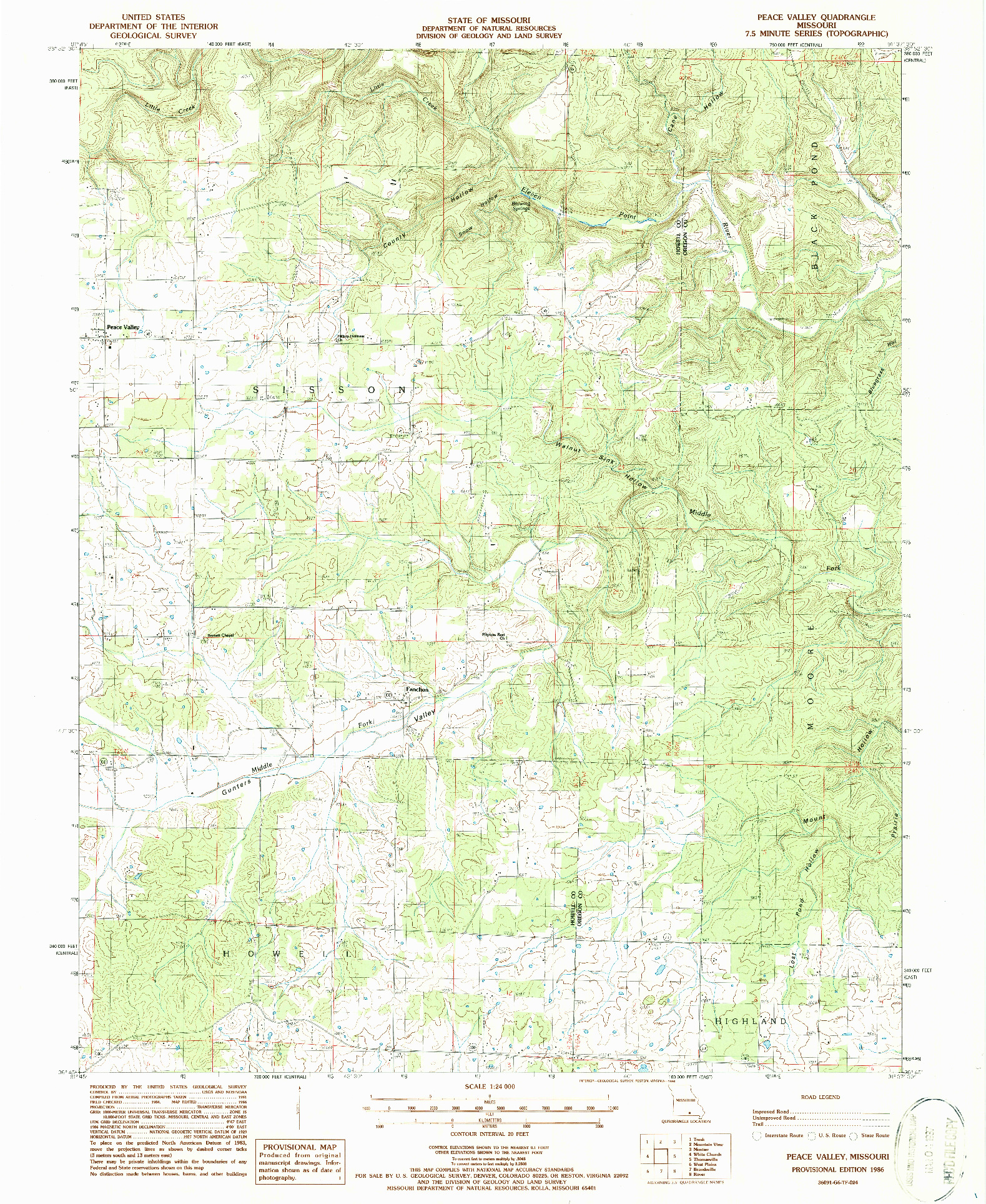 USGS 1:24000-SCALE QUADRANGLE FOR PEACE VALLEY, MO 1986