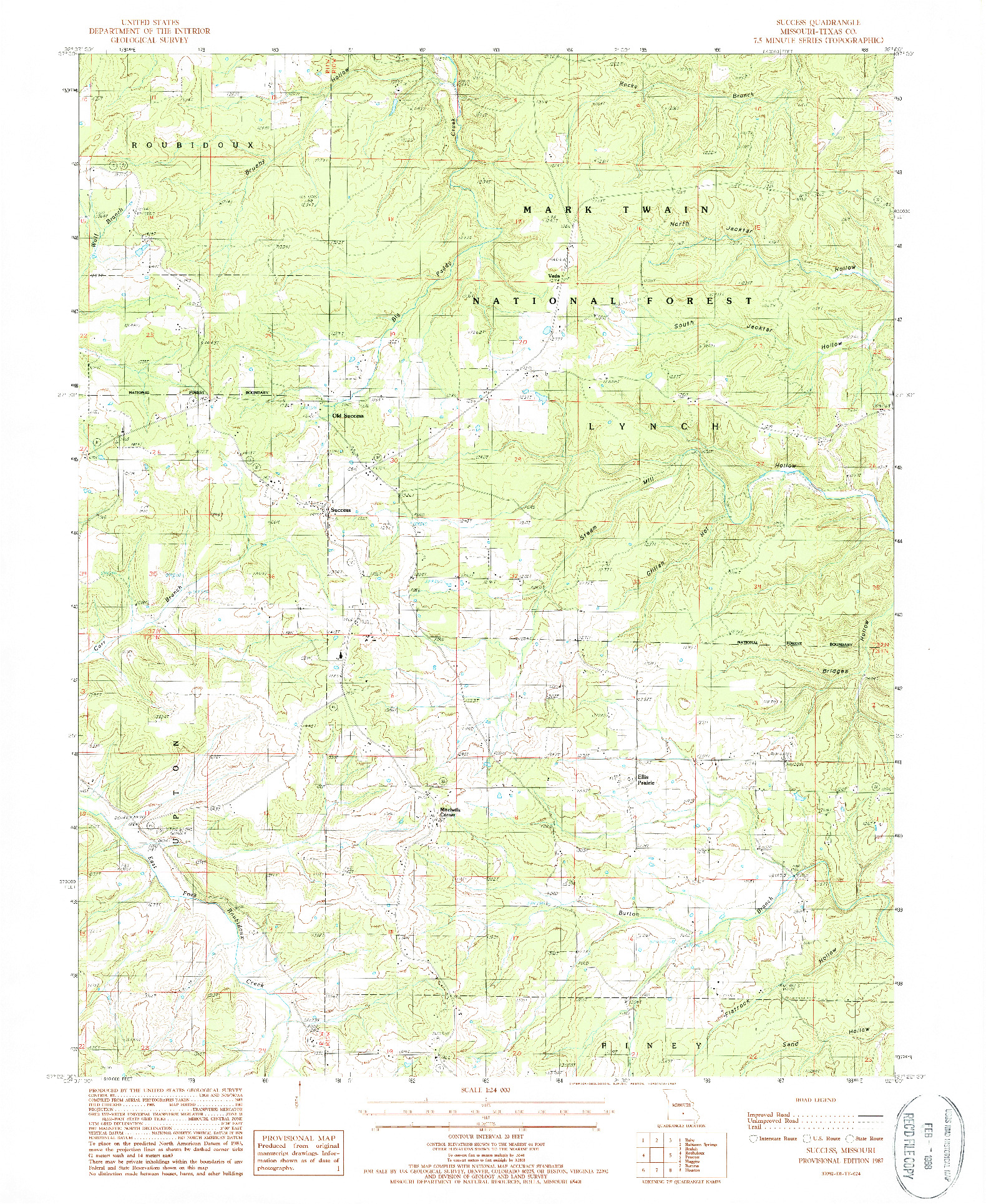 USGS 1:24000-SCALE QUADRANGLE FOR SUCCESS, MO 1987