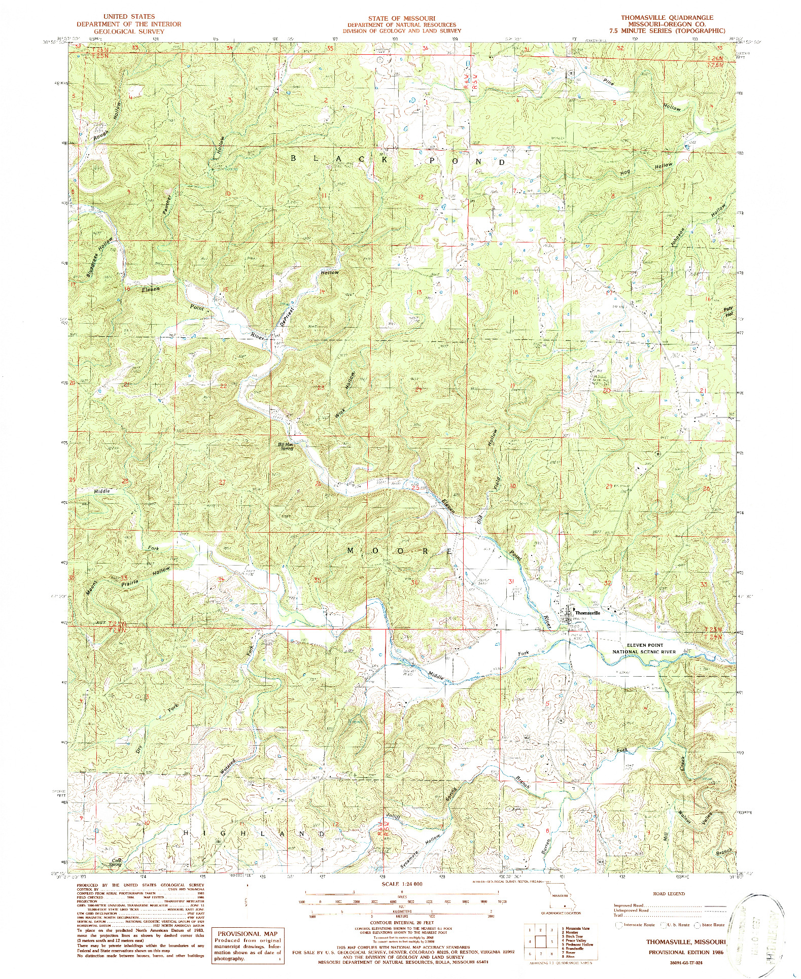 USGS 1:24000-SCALE QUADRANGLE FOR THOMASVILLE, MO 1986