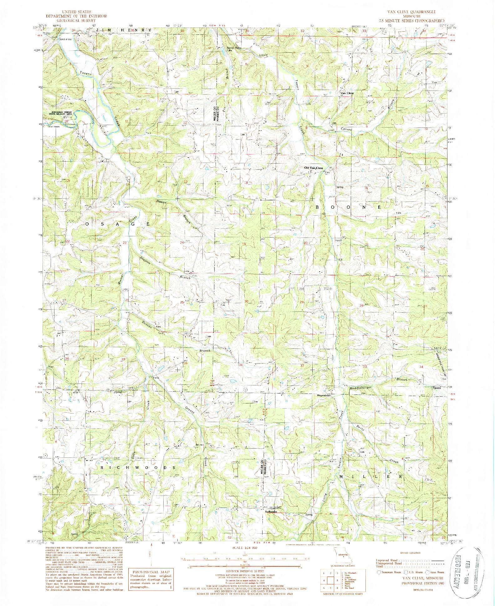 USGS 1:24000-SCALE QUADRANGLE FOR VAN CLEVE, MO 1987