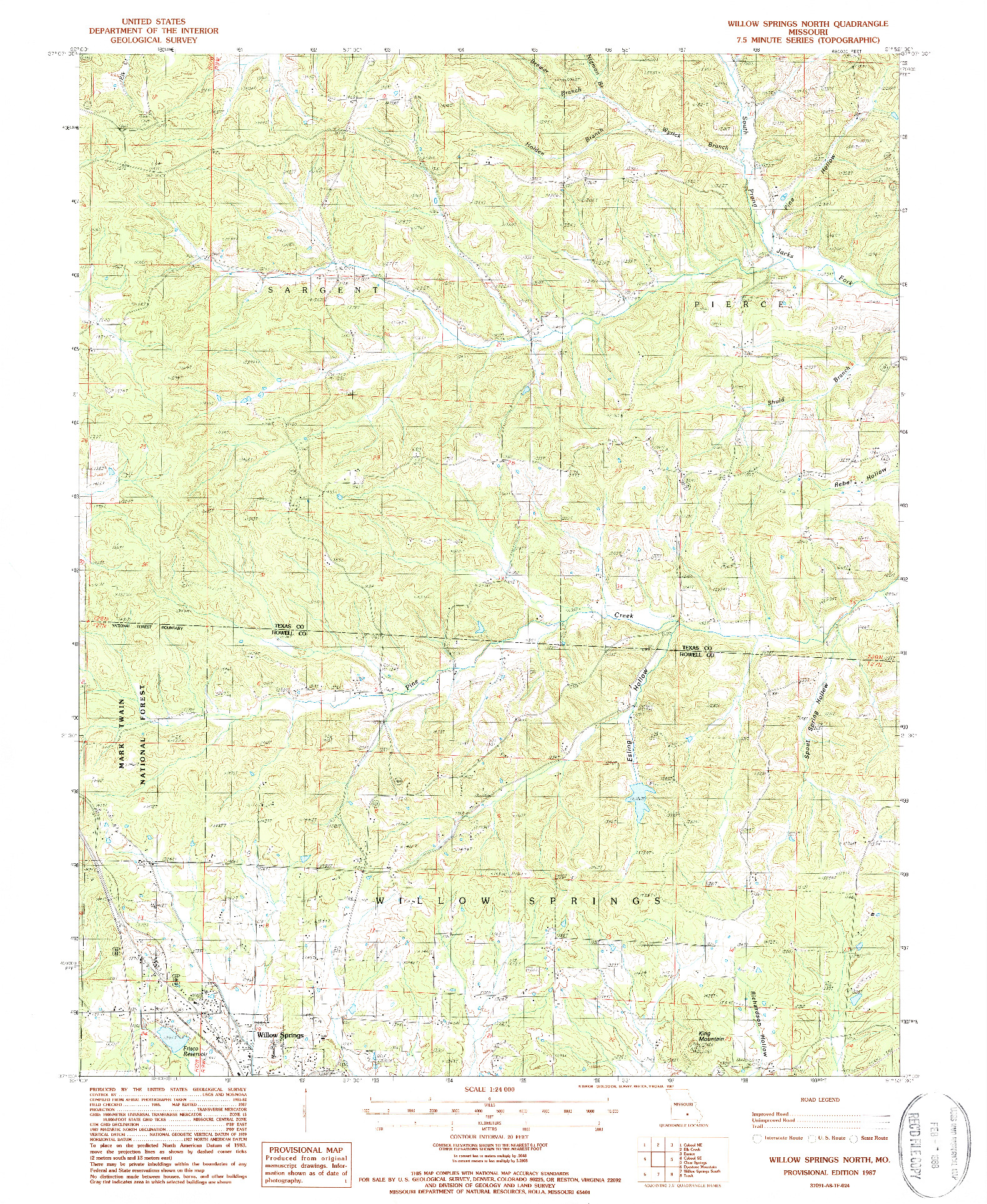 USGS 1:24000-SCALE QUADRANGLE FOR WILLOW SPRINGS NORTH, MO 1987
