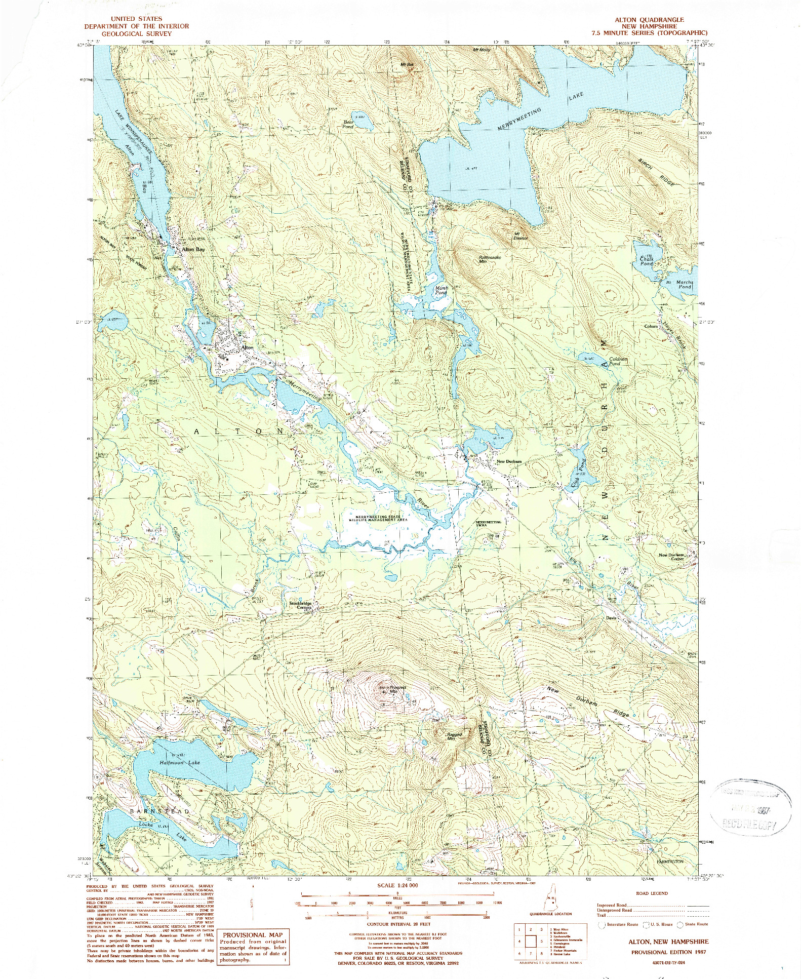 USGS 1:24000-SCALE QUADRANGLE FOR ALTON, NH 1987