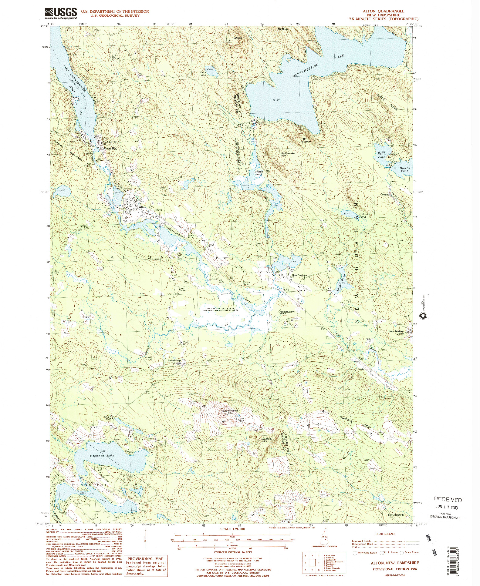 USGS 1:24000-SCALE QUADRANGLE FOR ALTON, NH 1987