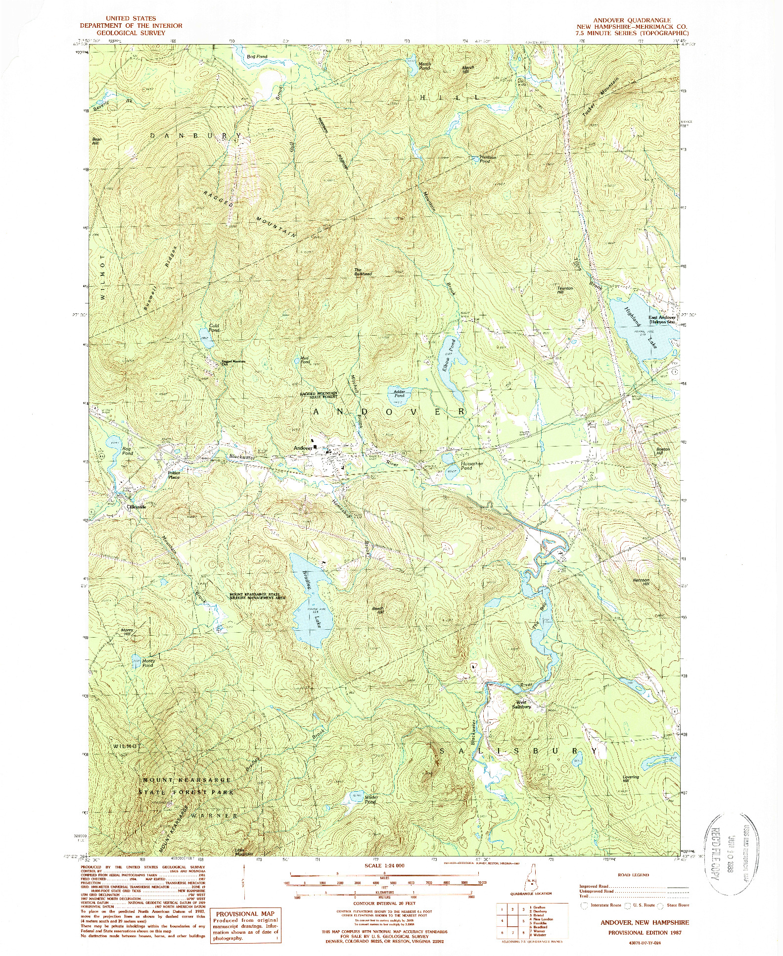 USGS 1:24000-SCALE QUADRANGLE FOR ANDOVER, NH 1987
