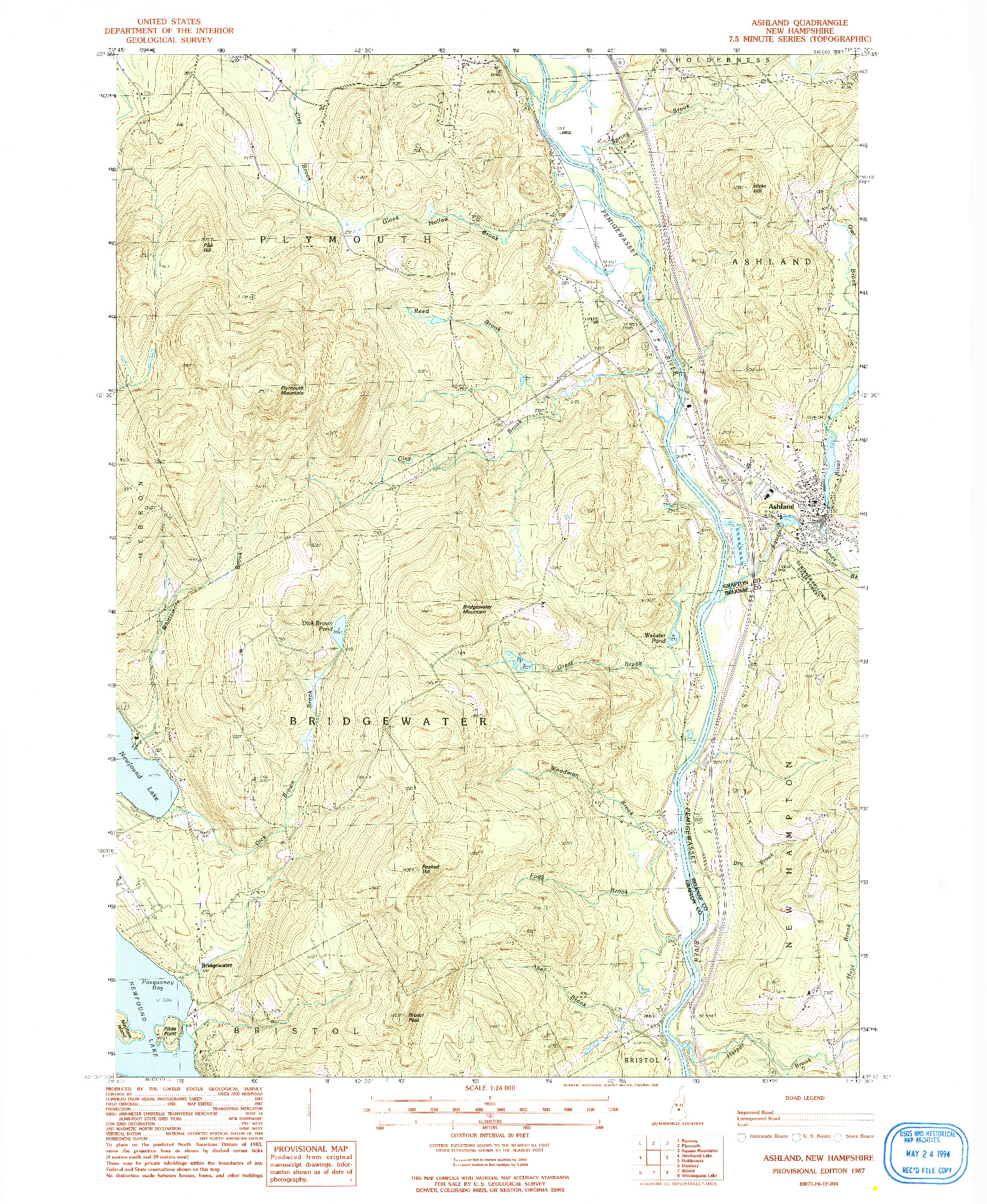 USGS 1:24000-SCALE QUADRANGLE FOR ASHLAND, NH 1987