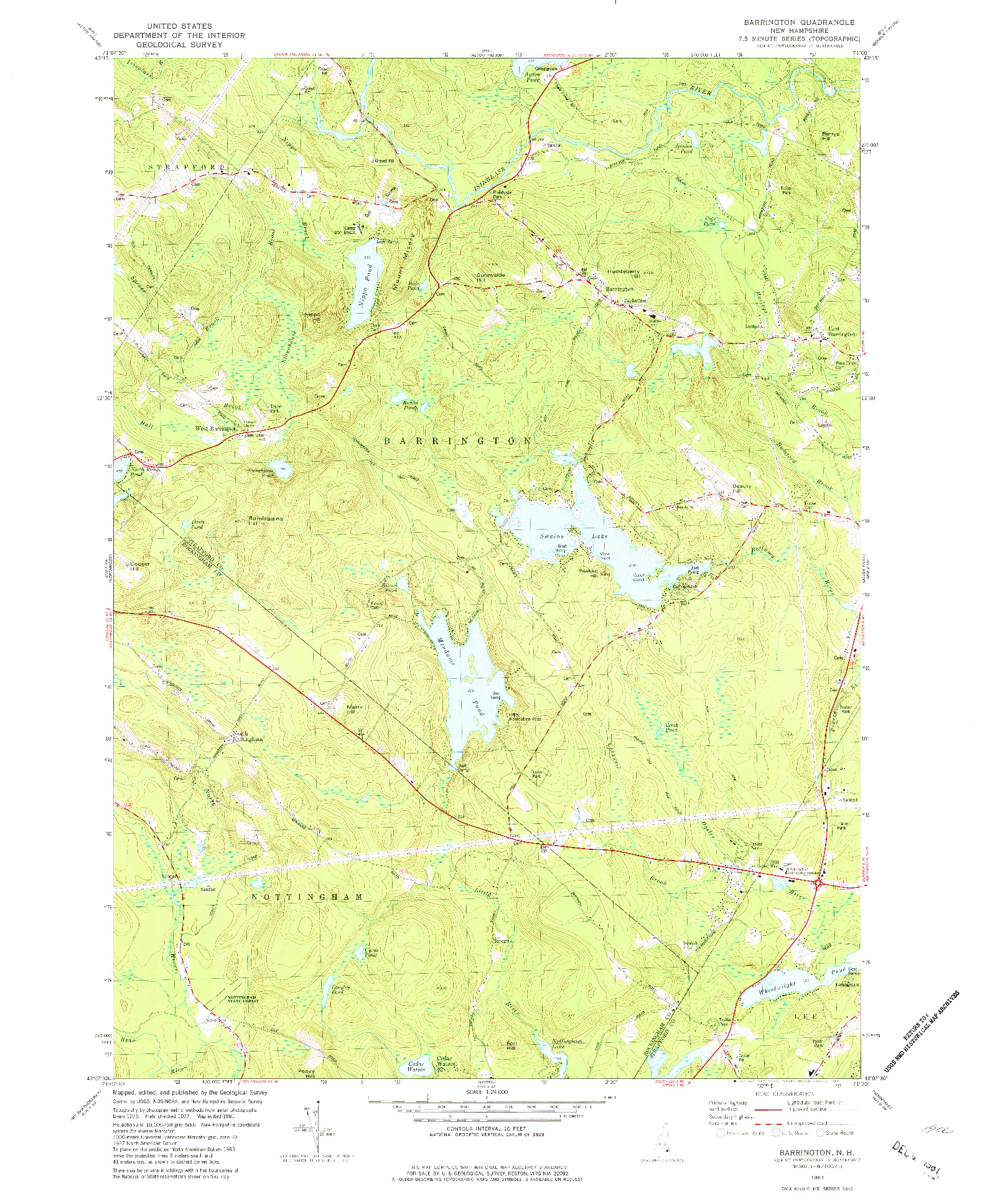 USGS 1:24000-SCALE QUADRANGLE FOR BARRINGTON, NH 1981