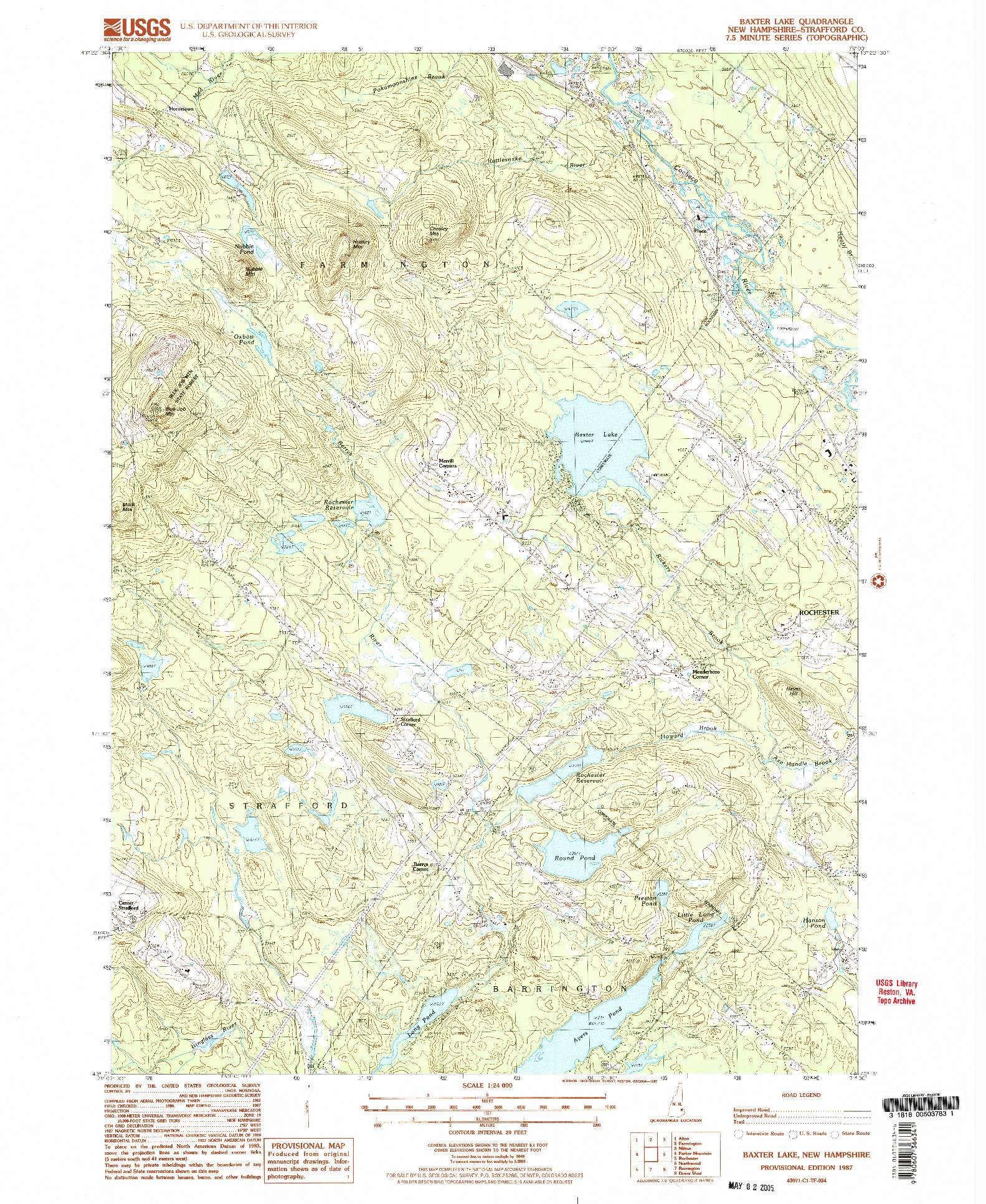 USGS 1:24000-SCALE QUADRANGLE FOR BAXTER LAKE, NH 1987