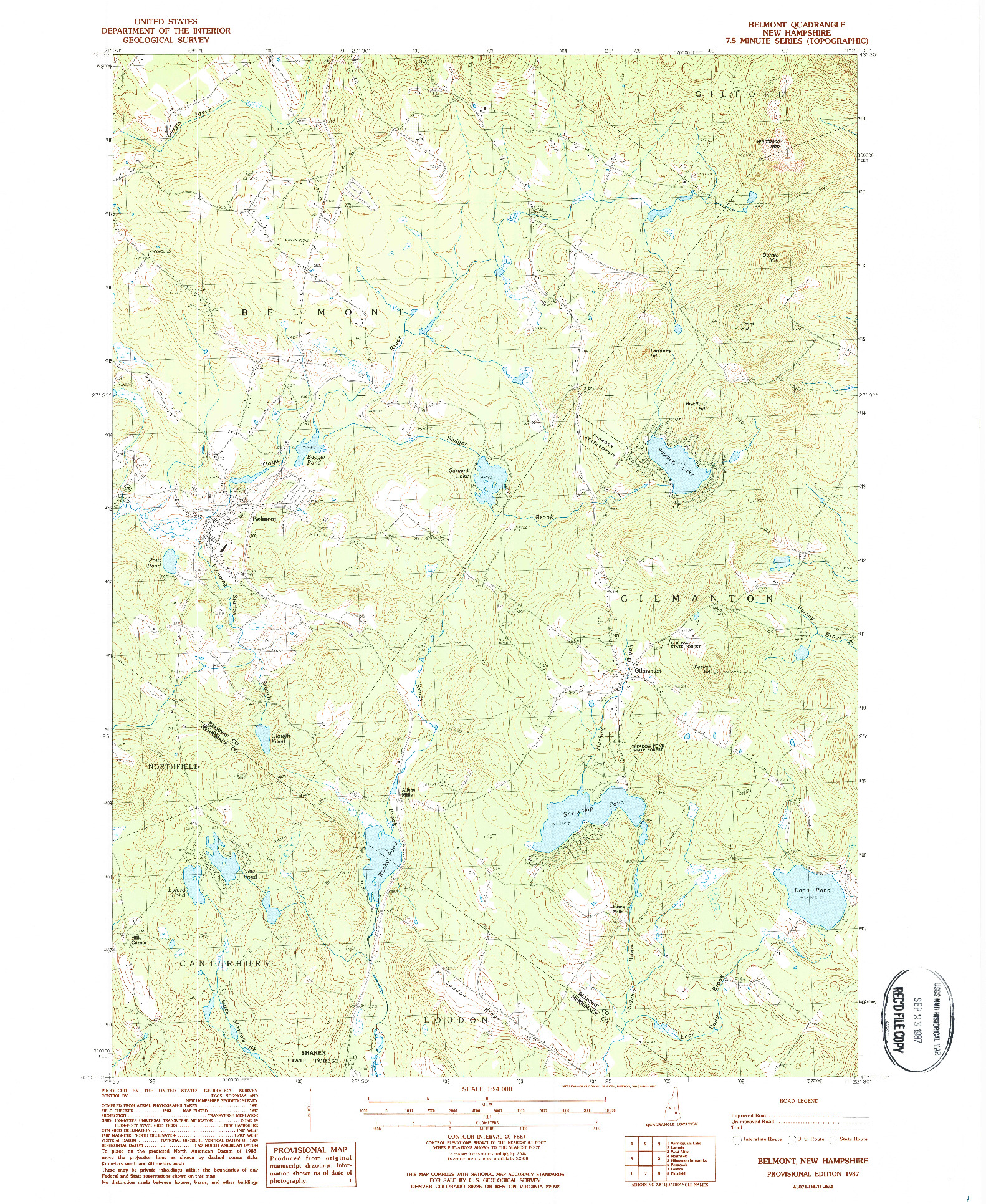 USGS 1:24000-SCALE QUADRANGLE FOR BELMONT, NH 1987