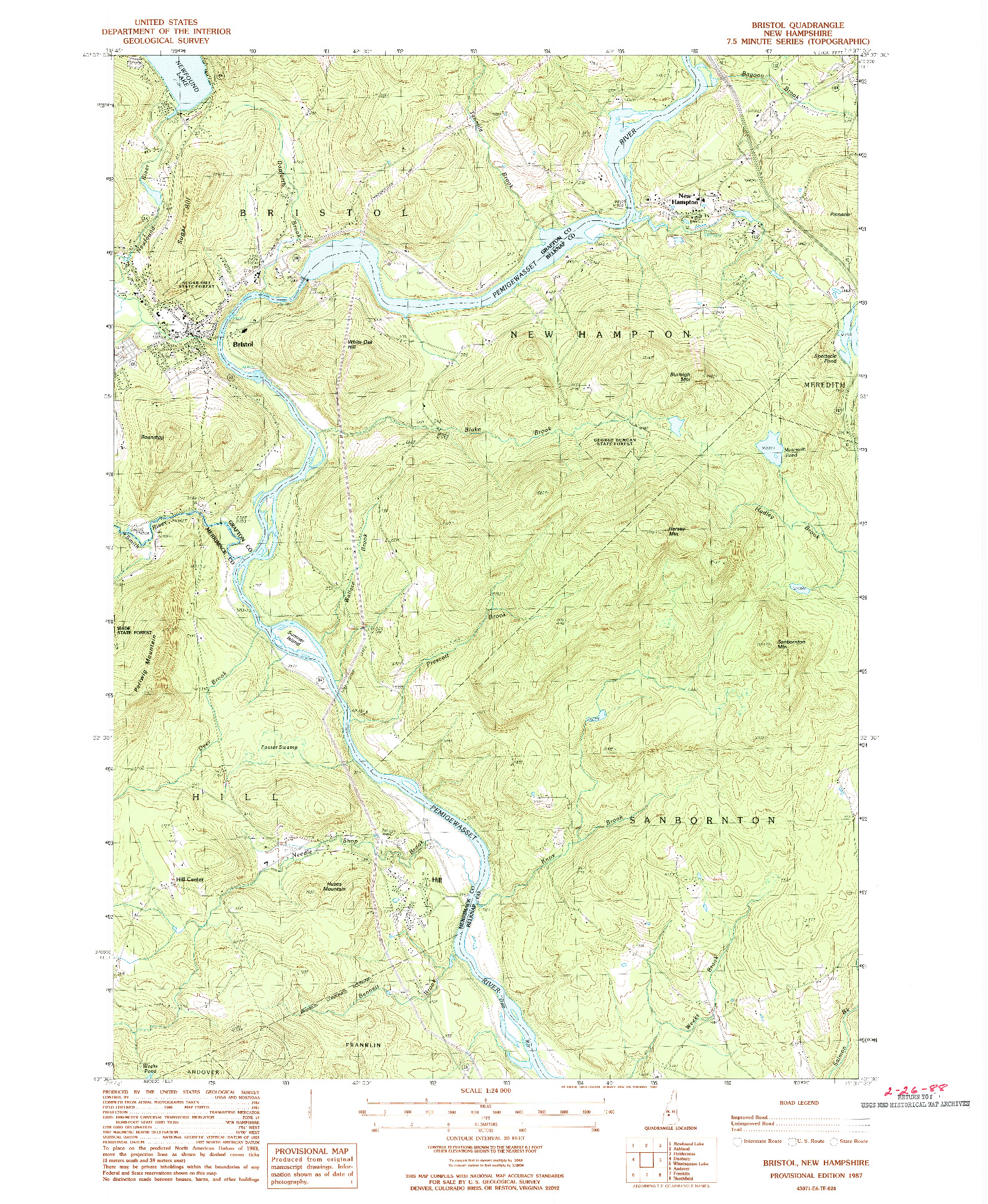 USGS 1:24000-SCALE QUADRANGLE FOR BRISTOL, NH 1987